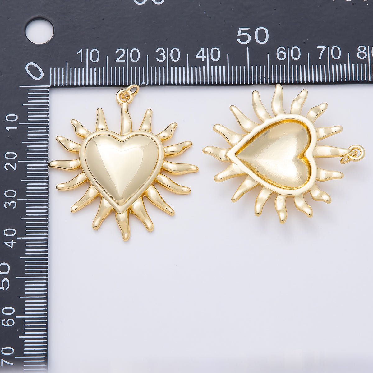 16K Gold Filled 40mm Heart Sun Ray Minimalist Pendant | Charms-01057 - DLUXCA