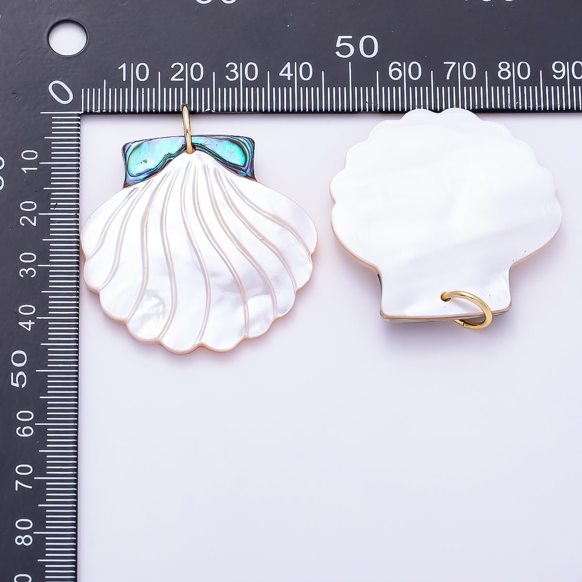 16K Gold Filled 40mm White Shell Pearl Abalone Sea Scallop Charm | Charms-01567 - DLUXCA
