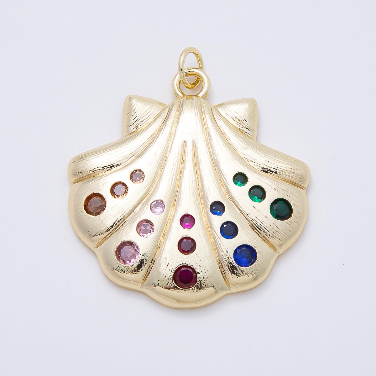 16K Gold Filled 41.5mm Multicolor CZ Dotted Textured Clam Sea Shell Charm | Charms-01060 - DLUXCA