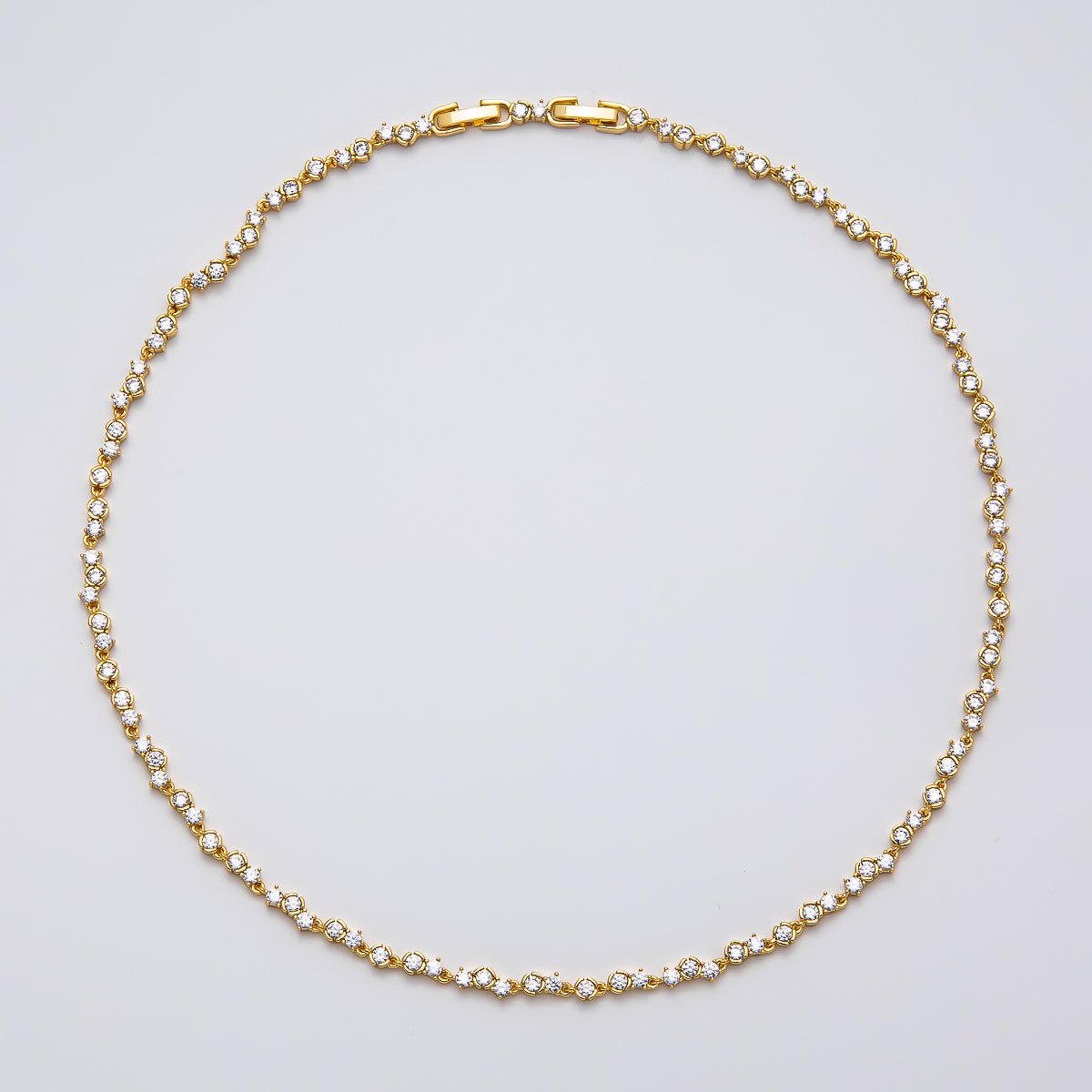 16K Gold Filled 4.2mm Clear CZ Cluster Tennis Chain 16.5 Inch Adjustable Necklace | WA - 04270 - DLUXCA
