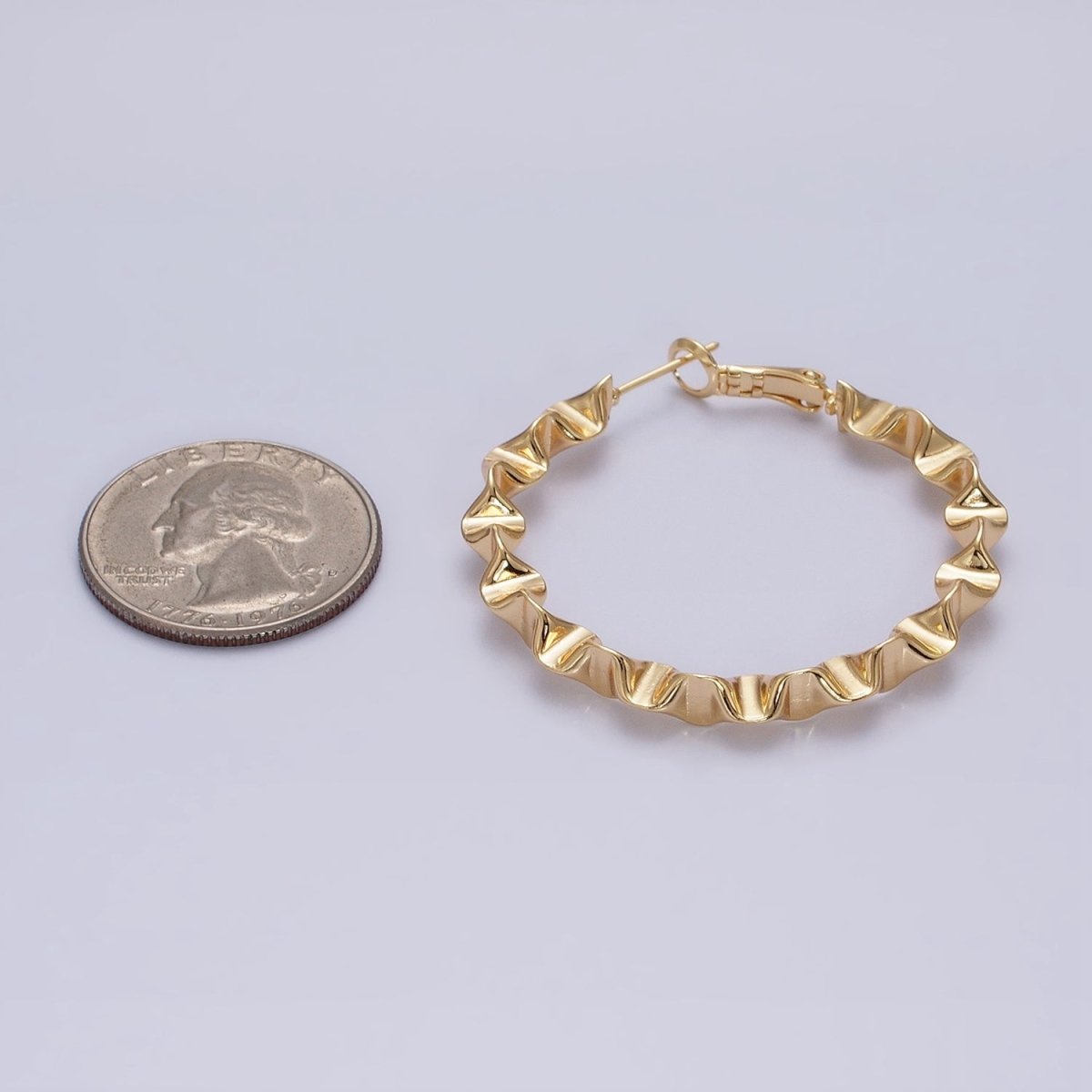 16K Gold Filled 43.5mm Geometric Wavy Foil Hinge Hoop Earrings in Gold & Silver | AB1437 - AB1438 - DLUXCA