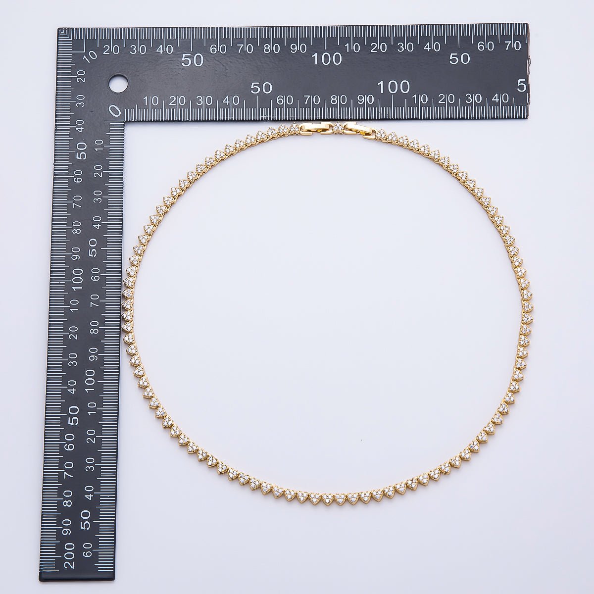16K Gold Filled 4.3mm Micro Paved CZ Heart Spiked Tennis Chain 16.5 Inch Adjustable Necklace | WA-04685 - DLUXCA