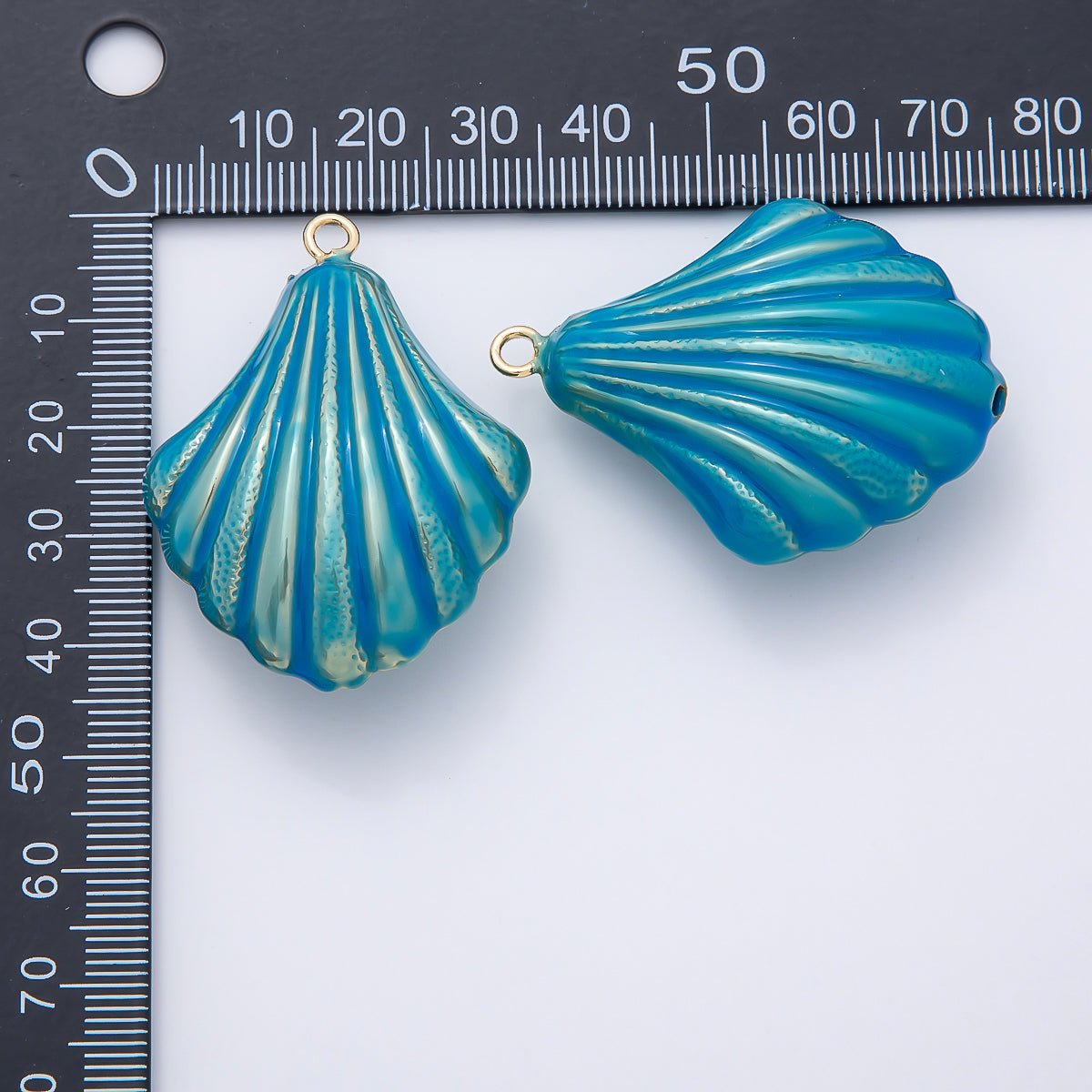 16K Gold Filled 45mm Blue, White Enamel Clam Sea Shell Charm | Charms-01058 Charms-01059 - DLUXCA