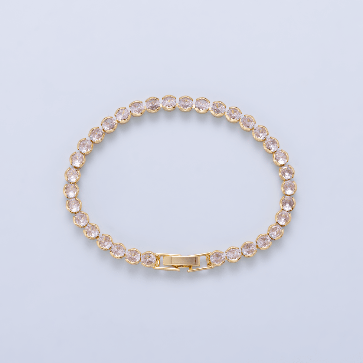 16K Gold Filled 4.5mm Clear CZ Bezel Round Tennis Chain Bracelet | WA-00301 - DLUXCA