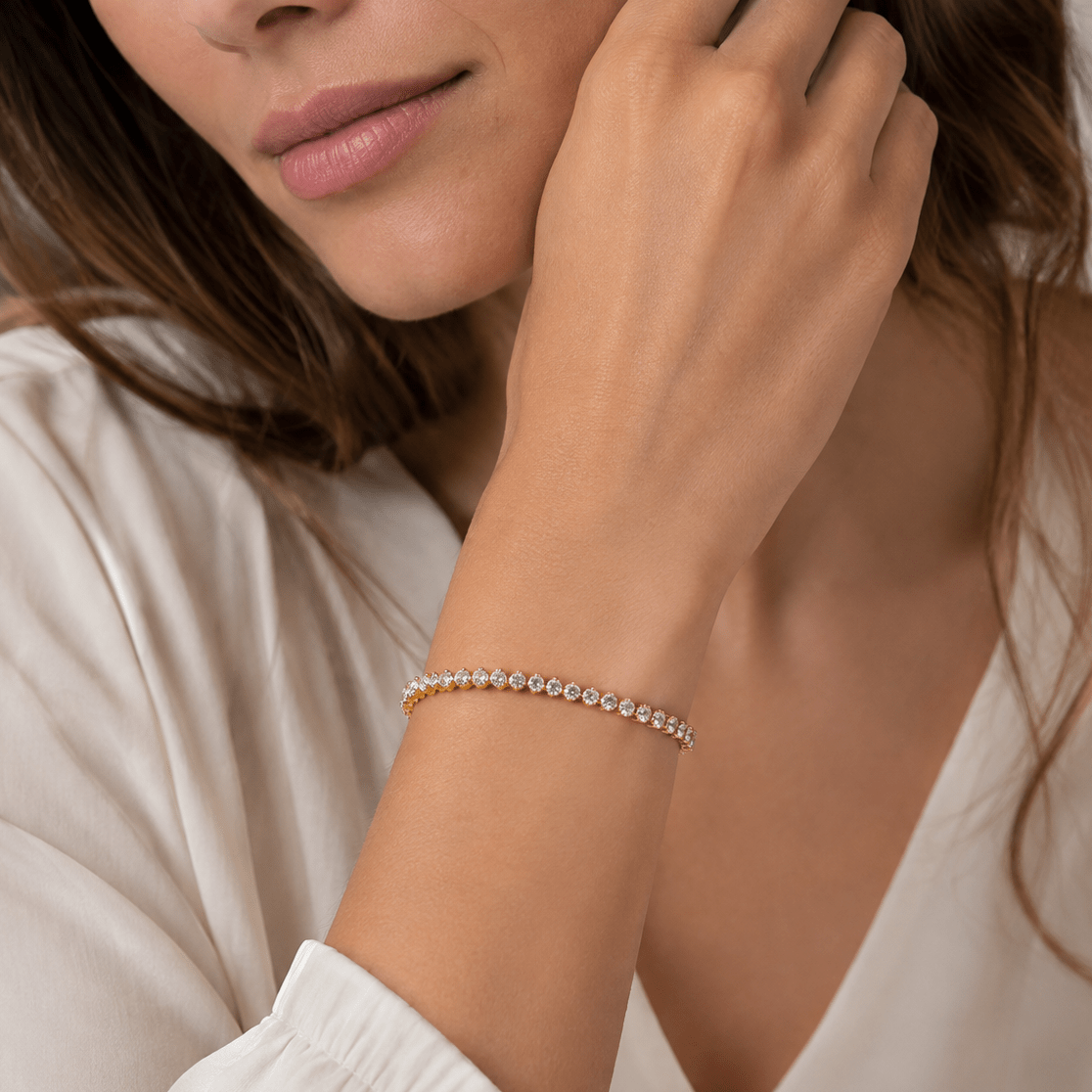 16K Gold Filled 4.5mm Clear CZ Bezel Round Tennis Chain Bracelet | WA-00301 - DLUXCA