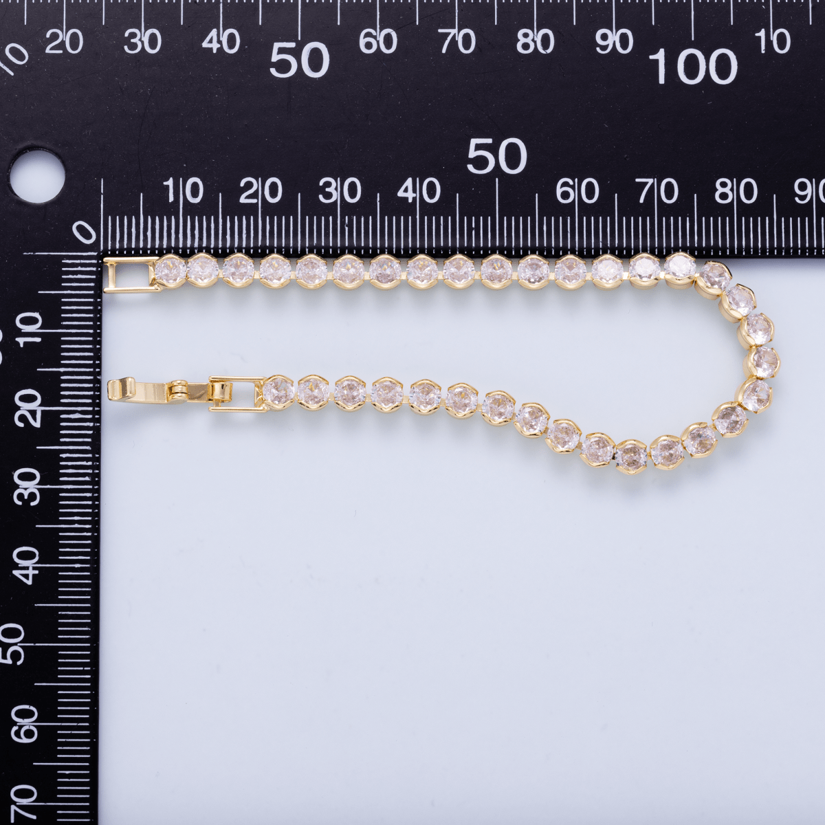 16K Gold Filled 4.5mm Clear CZ Bezel Round Tennis Chain Bracelet | WA-00301 - DLUXCA