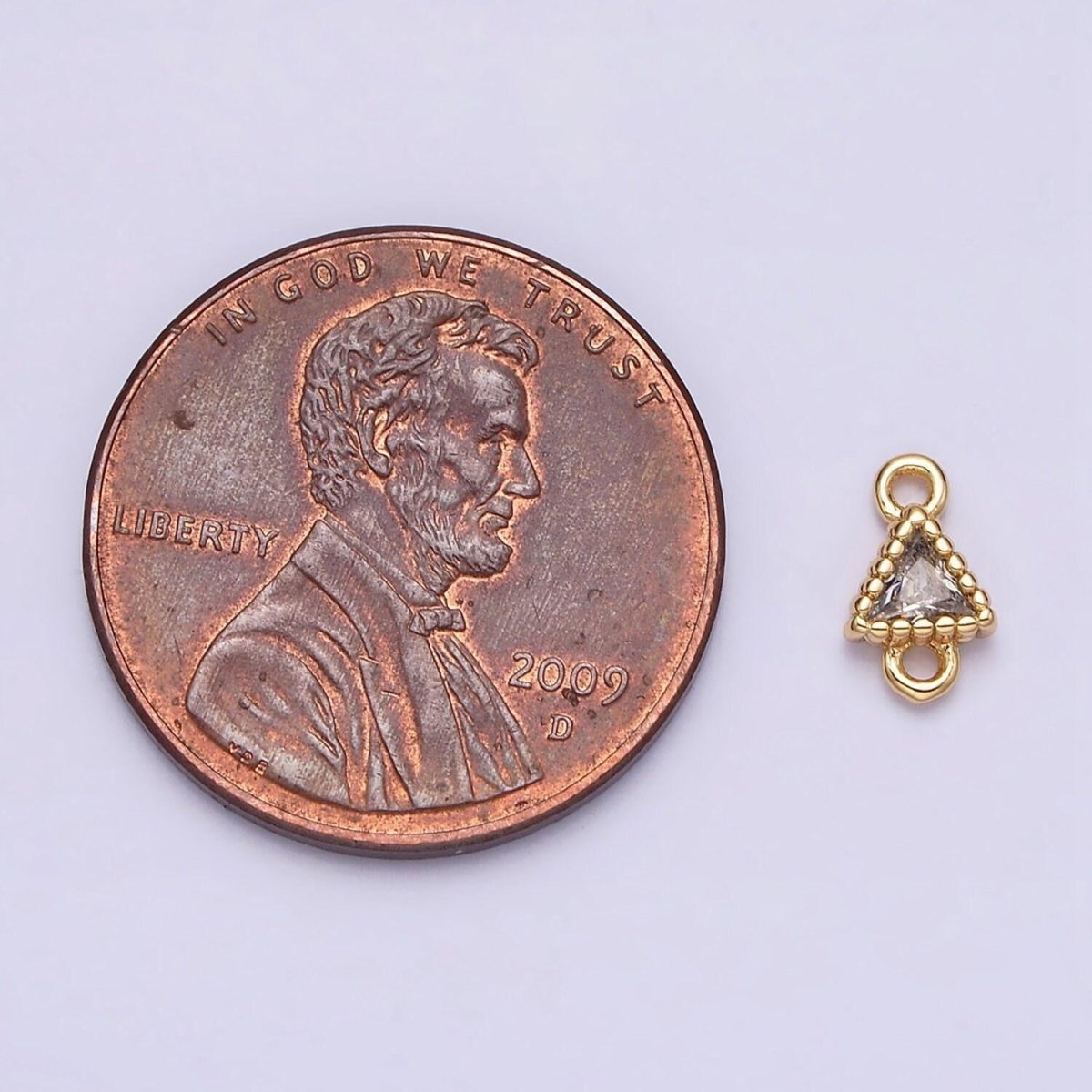 16k gold filled 4.5mm clear triangle cz dotted bezel connector in gold & silver | Y - 906 - DLUXCA