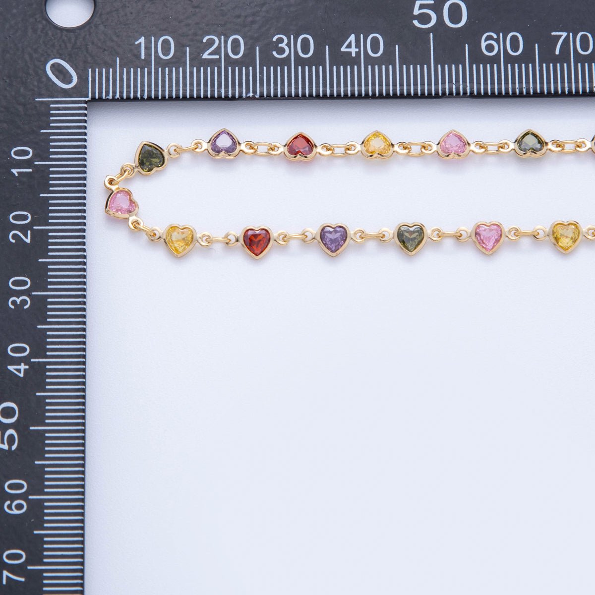 16K Gold Filled 4.5mm Multicolor CZ Multifaceted Heart Unfinished Chain by Yard | Roll - 1601 - DLUXCA