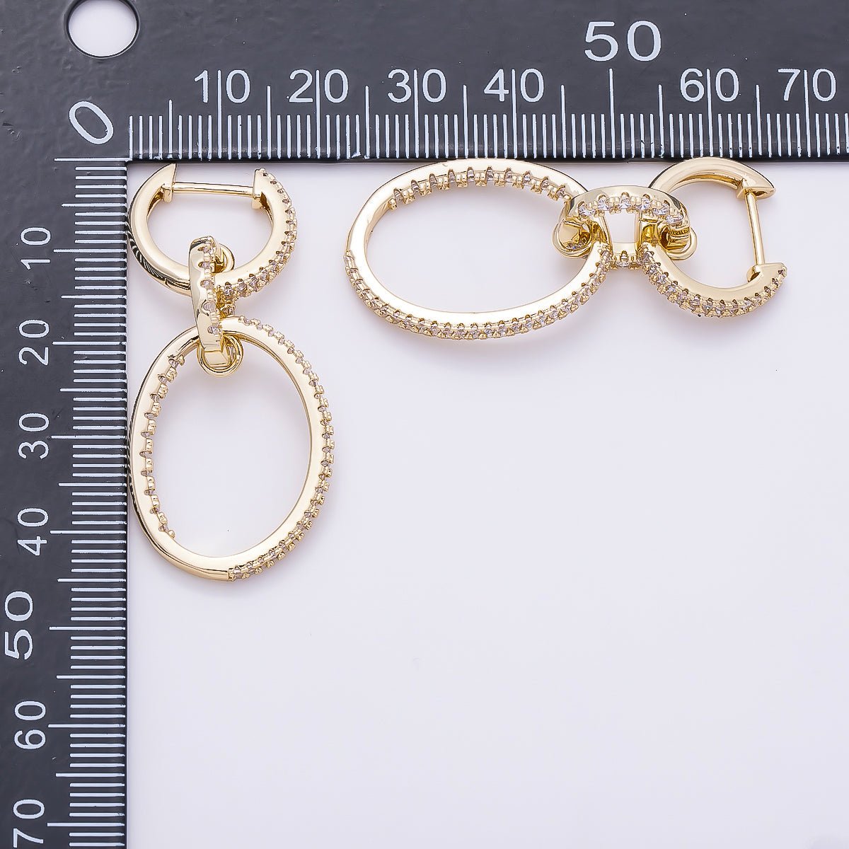 16K Gold Filled 46mm Micro Paved CZ Triple Link Drop Hoop | Earrings-00697 - DLUXCA