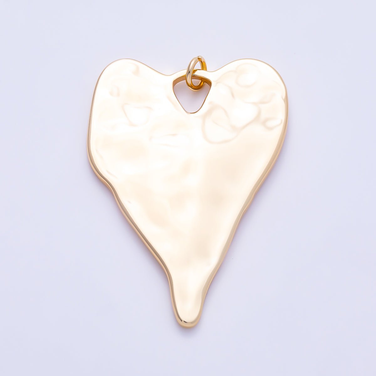 16K Gold Filled 49mm Large Hammered Organic Heart Statement Pendant in Gold & Silver | Charms-01950 - Charms-01951 - DLUXCA