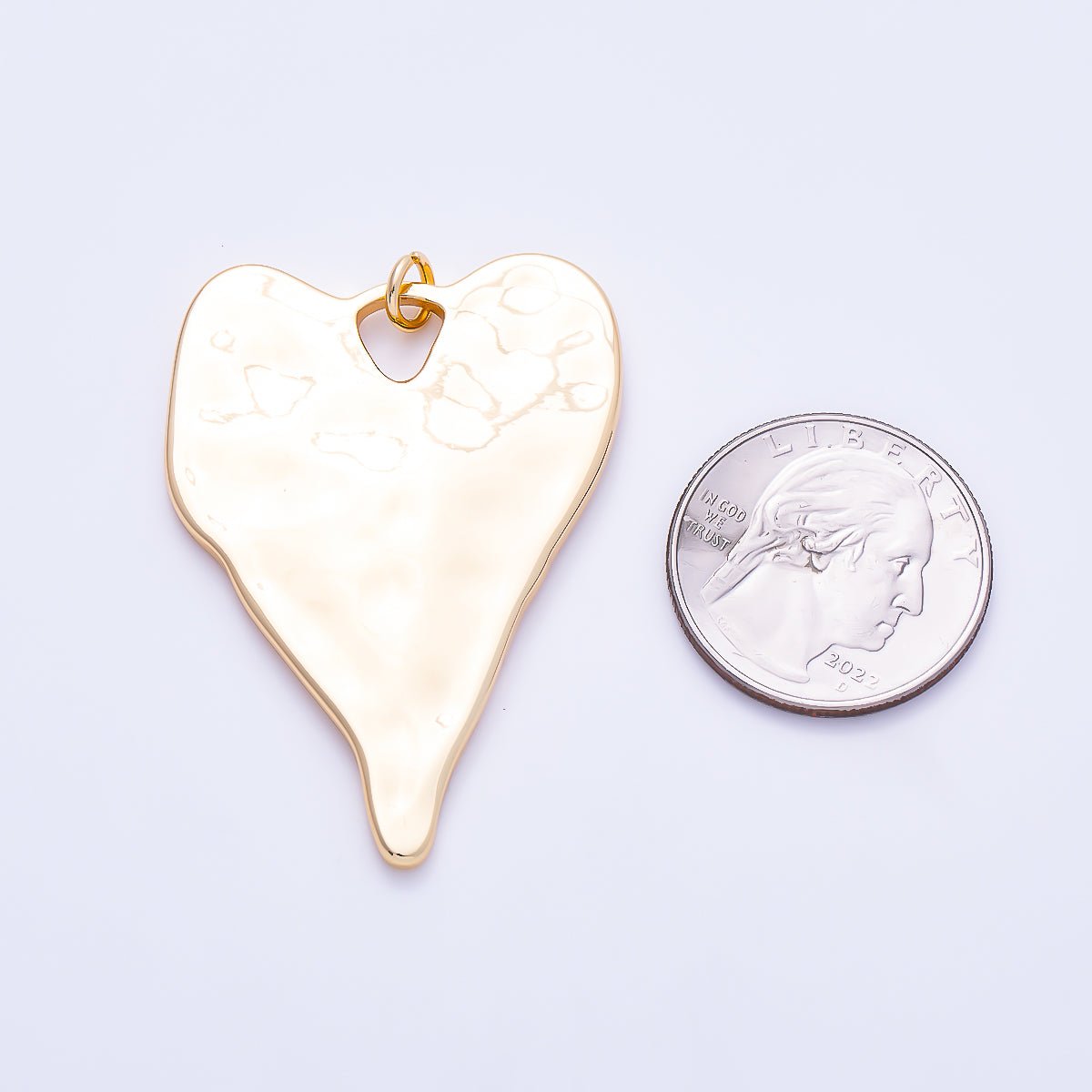 16K Gold Filled 49mm Large Hammered Organic Heart Statement Pendant in Gold & Silver | Charms-01950 - Charms-01951 - DLUXCA