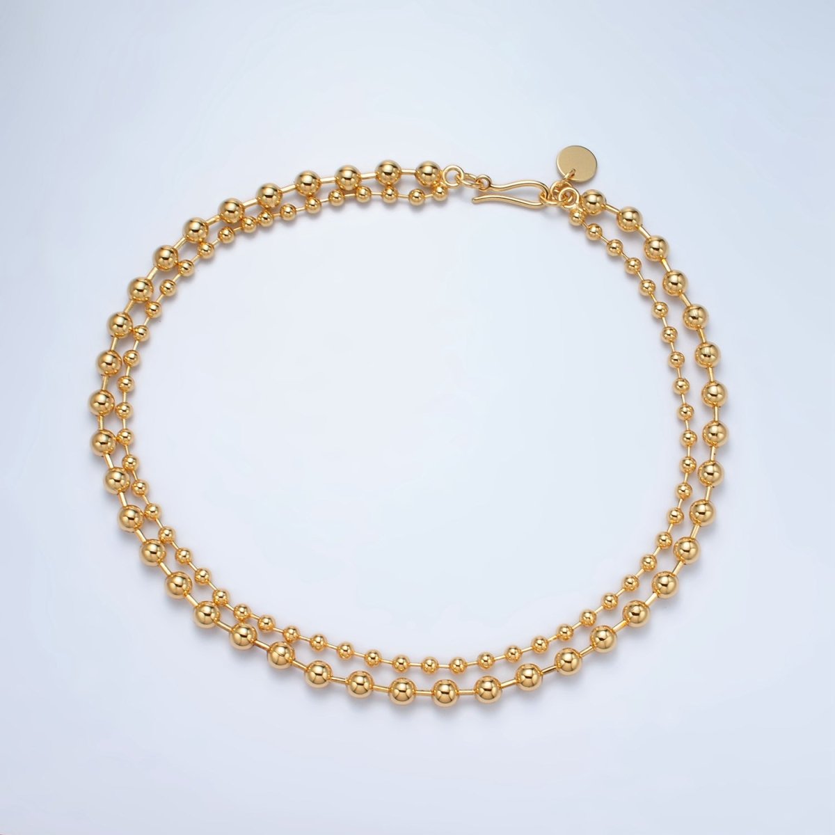 16K Gold Filled 4mm 6mm Bead Bar Double Layering Necklace | WA - A2562 - DLUXCA