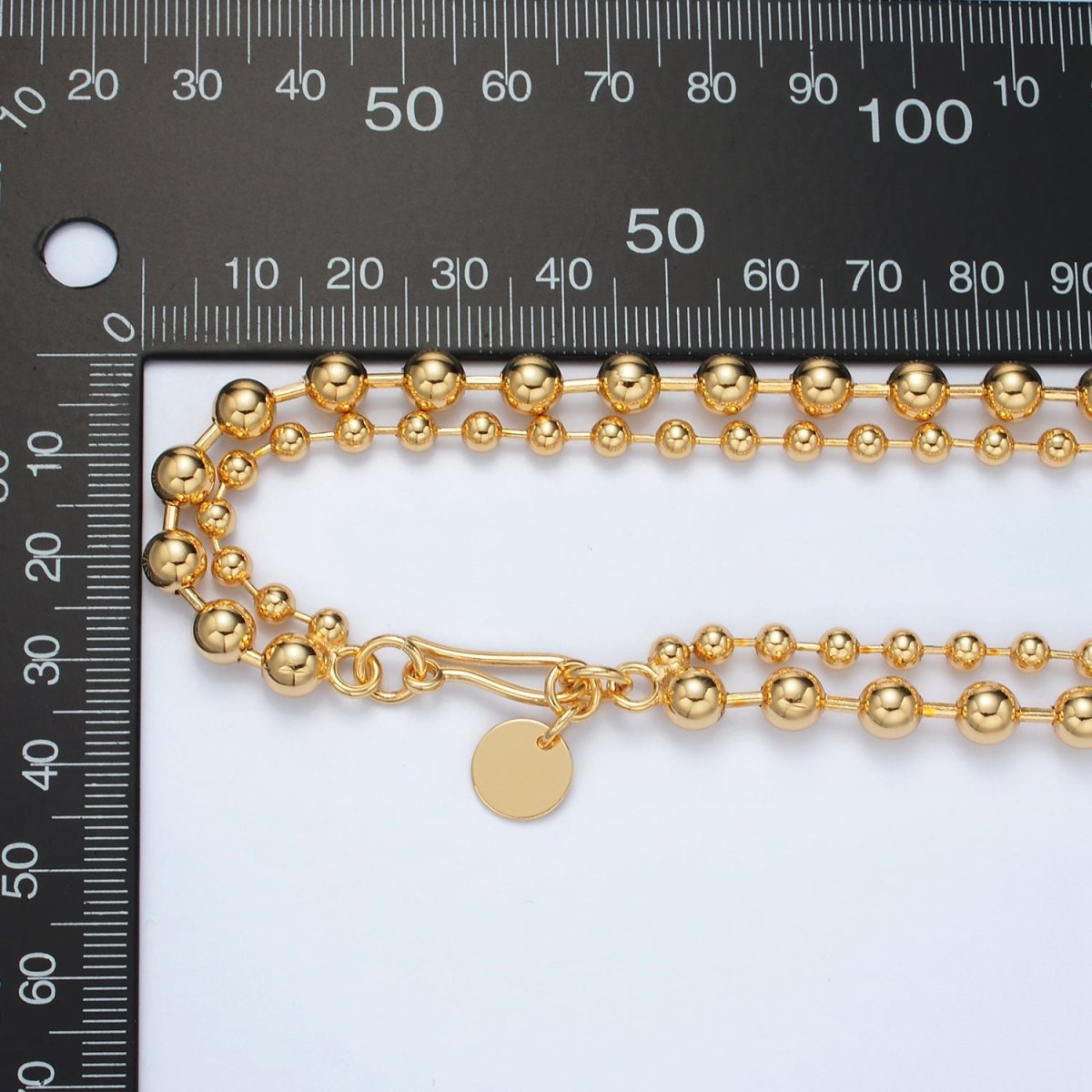 16K Gold Filled 4mm 6mm Bead Bar Double Layering Necklace | WA - A2562 - DLUXCA