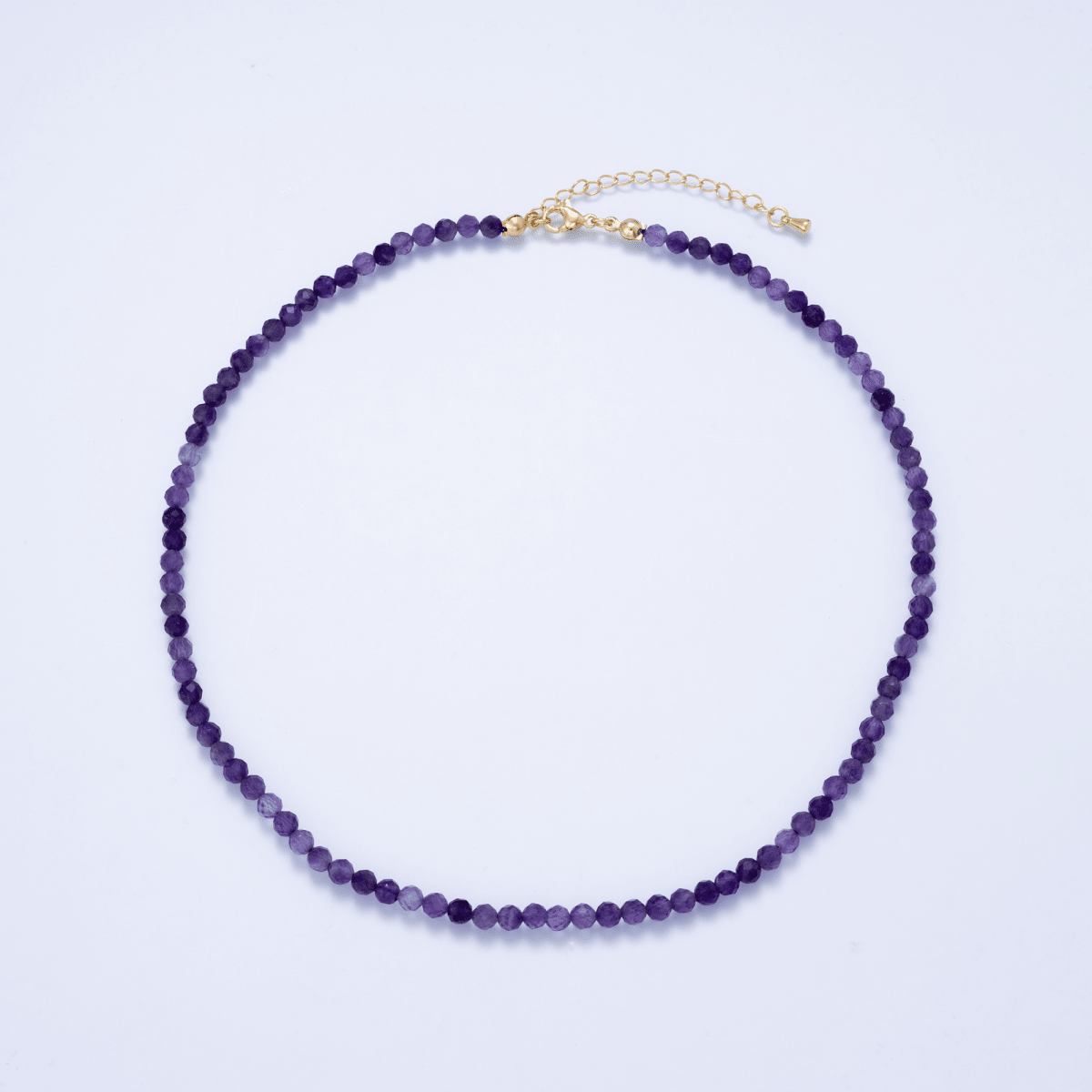 16K Gold Filled 4mm Amethyst Multifaceted Round Gemstone Chain 16 Inch Necklace | WA-02938 - DLUXCA