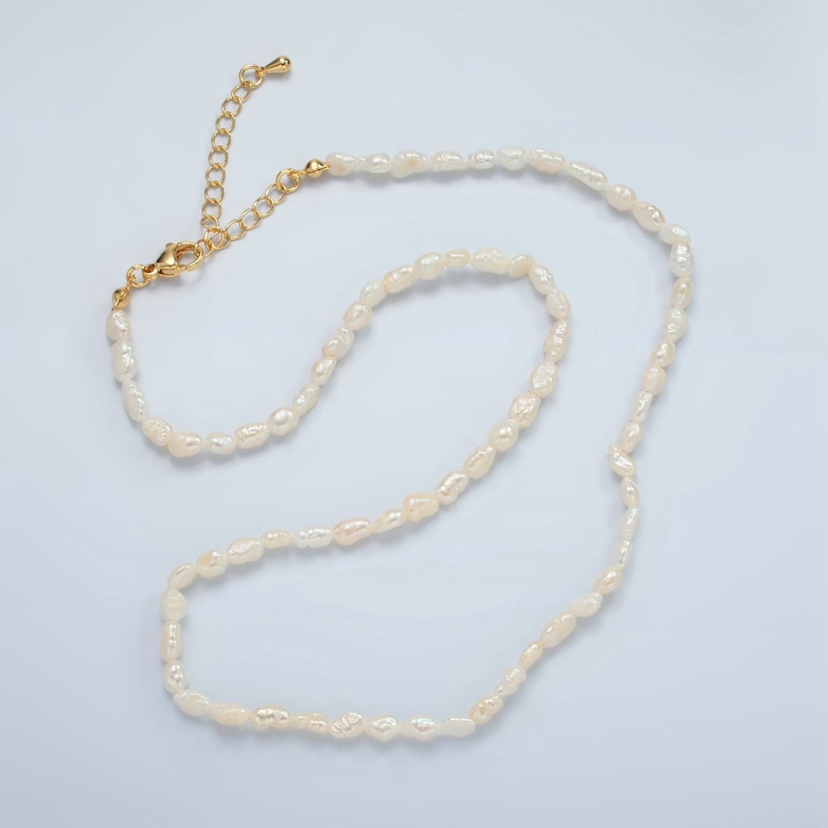 16K Gold Filled 4mm Baroque Freshwater Pearl 15.75 Inch Necklace w. 2" Extender | WA - 2539 - DLUXCA