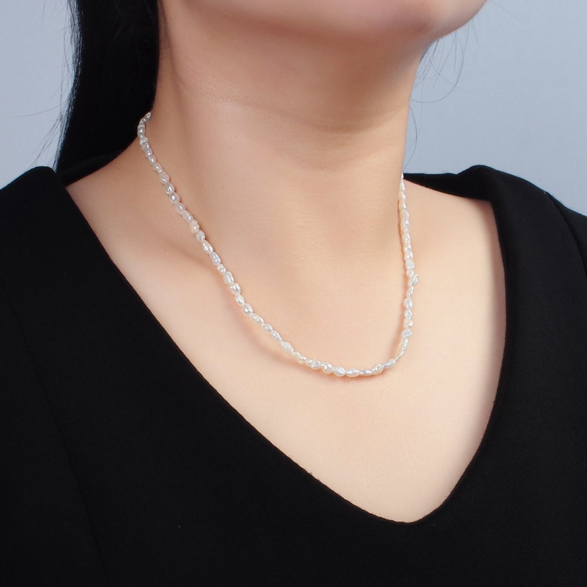 16K Gold Filled 4mm Baroque Freshwater Pearl 15.75 Inch Necklace w. 2" Extender | WA - 2539 - DLUXCA