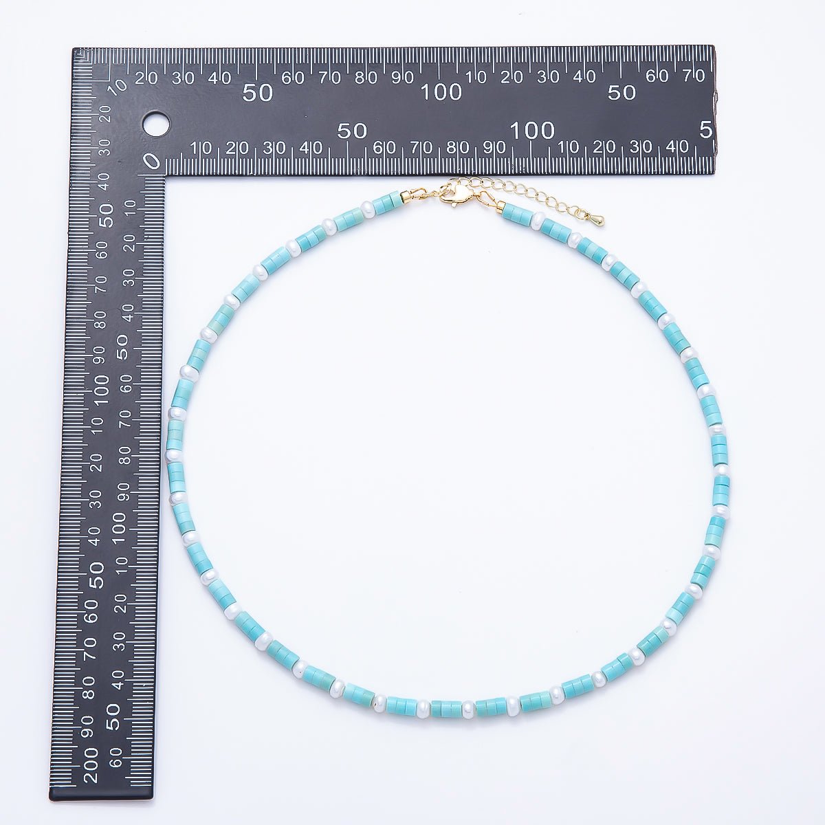 16K Gold Filled 4mm Blue Aquamarine Cylinder Shell Pearl Rondelle Tube Gemstone Bead Chain 18 Inch Necklace | WA-00552 - DLUXCA