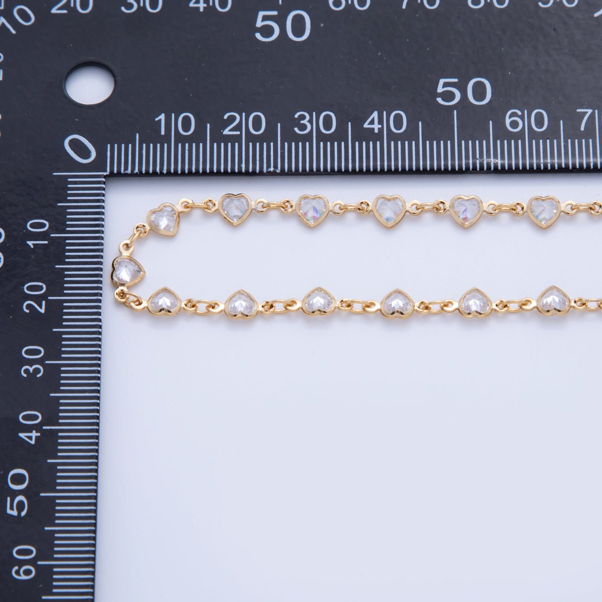 16K Gold Filled 4mm Clear CZ Multifaceted Heart Unfinished Chain by Yard | Roll - 1586 - DLUXCA