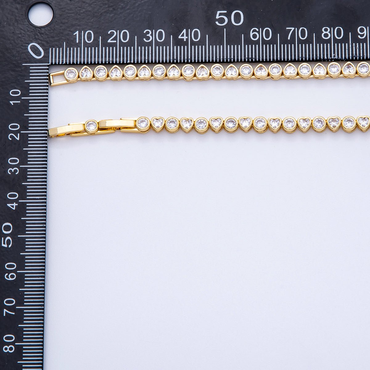 16K Gold Filled 4mm Clear CZ Round Heart Tennis Chain 16 Inch Adjustable Necklace | WA - 04244 - DLUXCA