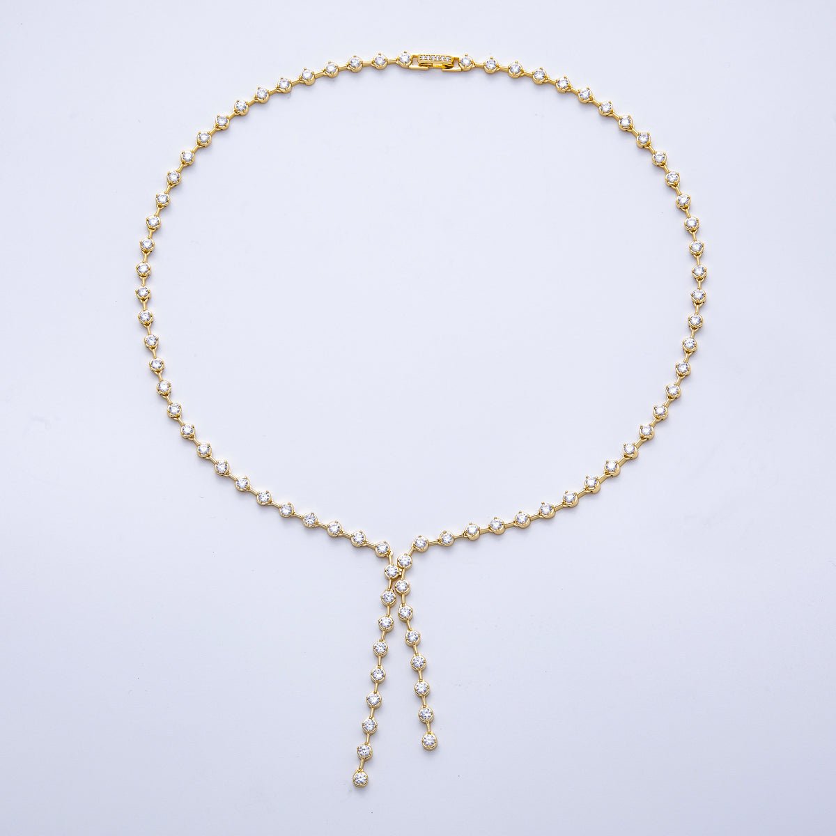 16K Gold Filled 4mm Clear Round CZ Lariat Chain 18.5 Inch Necklace | WA - 04250 - DLUXCA
