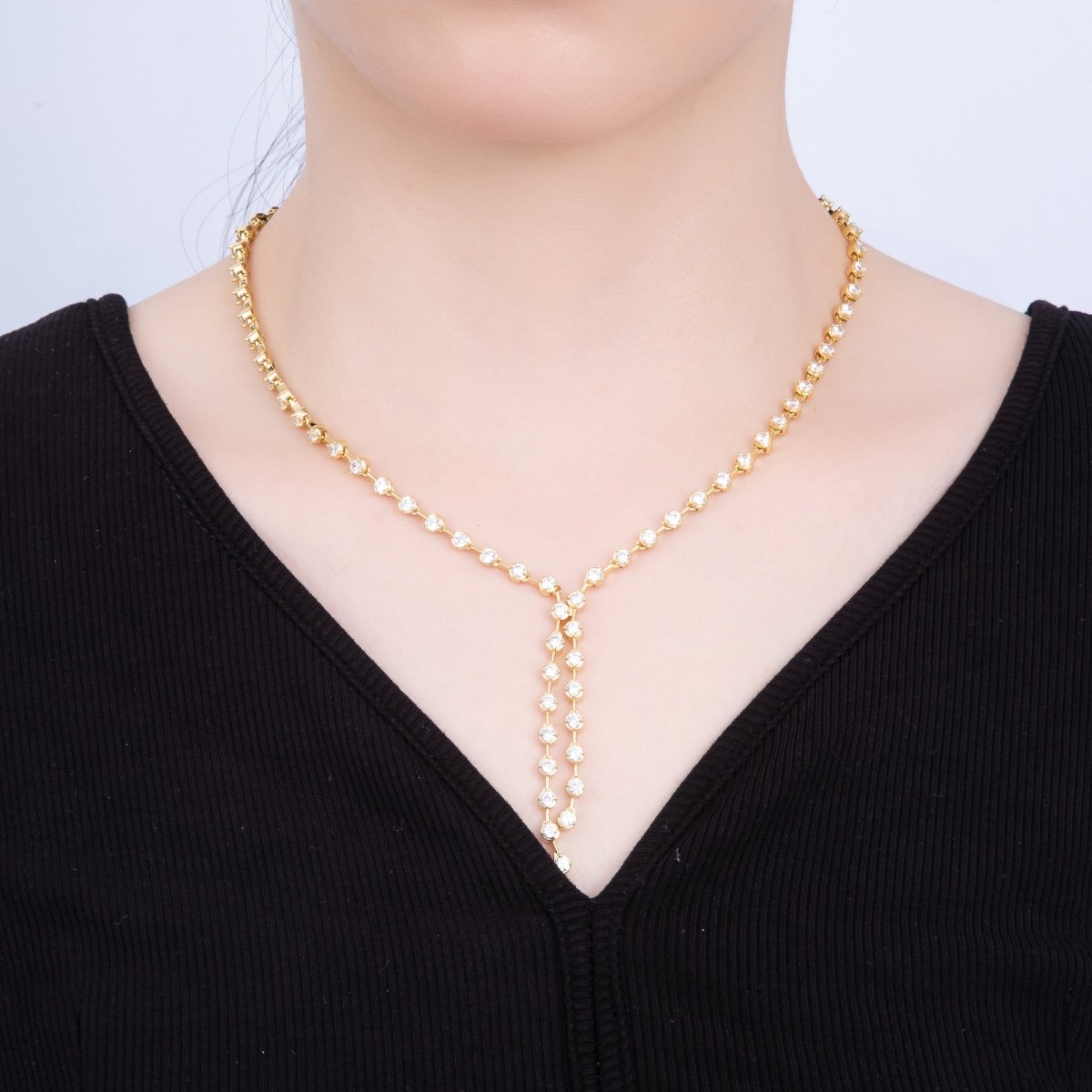 16K Gold Filled 4mm Clear Round CZ Lariat Chain 18.5 Inch Necklace | WA - 04250 - DLUXCA