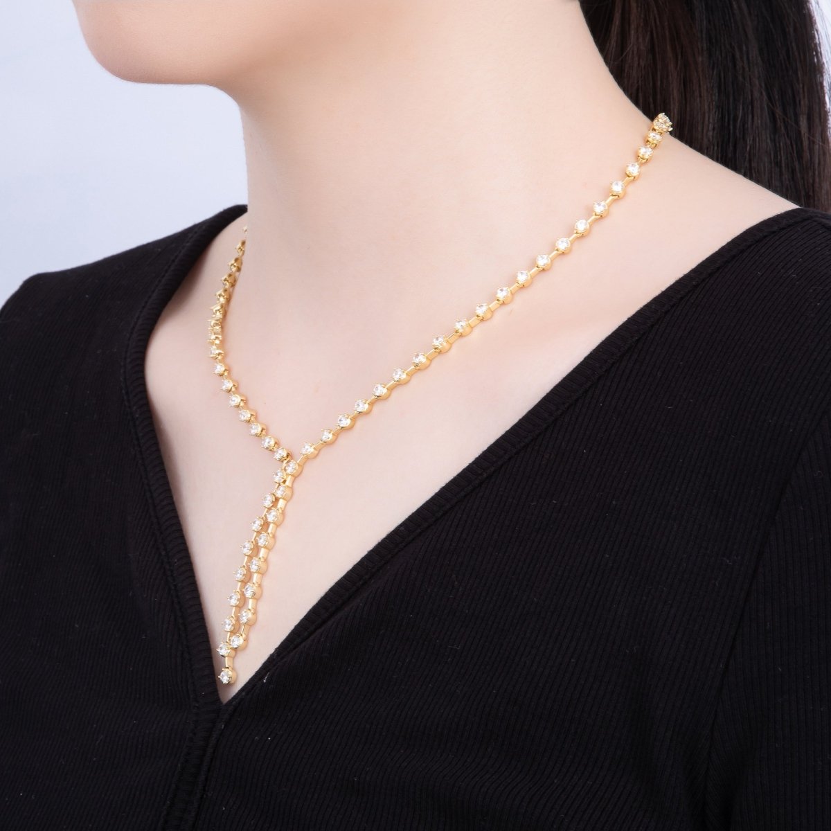 16K Gold Filled 4mm Clear Round CZ Lariat Chain 18.5 Inch Necklace | WA - 04250 - DLUXCA