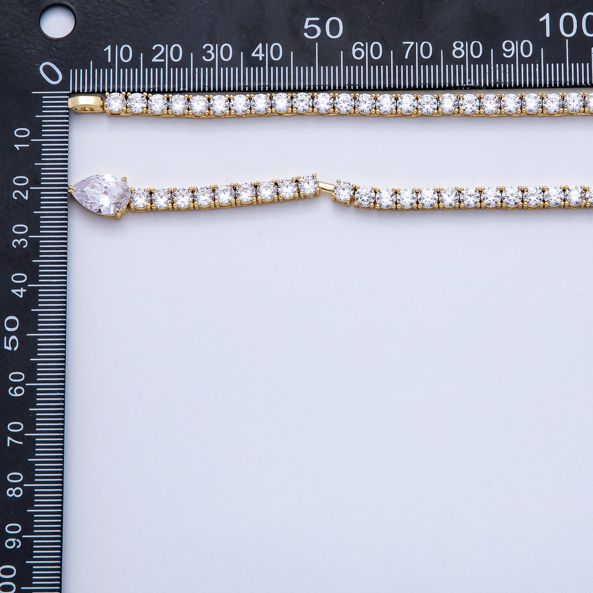 16K Gold Filled 4mm Clear Teardrop CZ Tennis Chain 22.2 Inch Lariat Necklace | WA - 04049 - DLUXCA