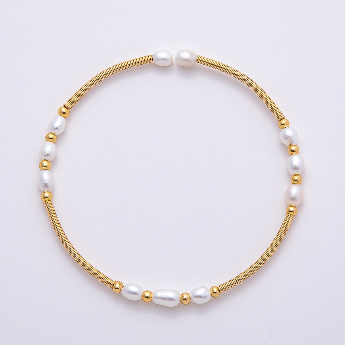 16K Gold Filled 4mm Freshwater Pearl Coil Wire Cuff Bangle Bracelet | WA - 04467 - DLUXCA