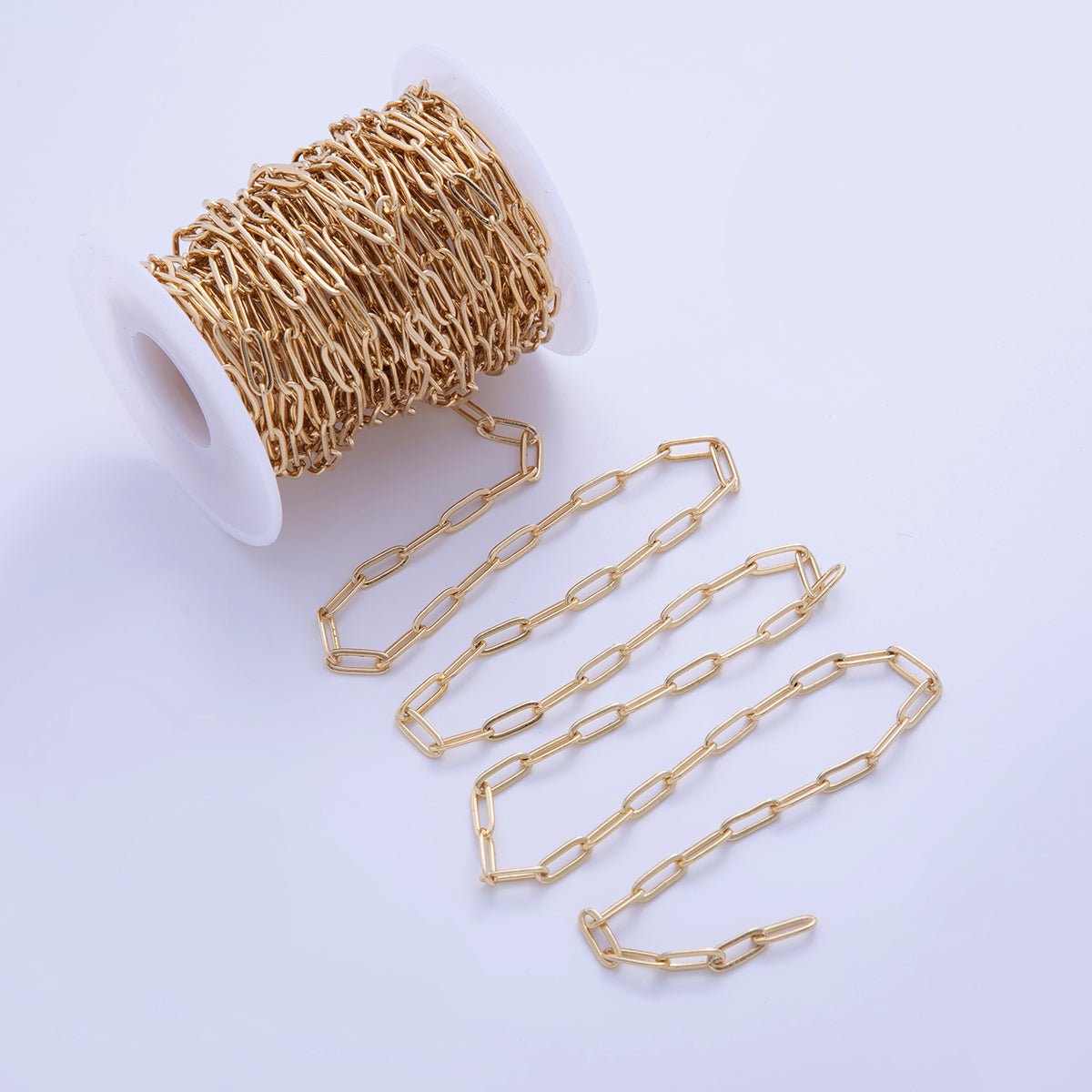 16K Gold Filled 4mm Minimalist Paperclip Unfinished Chain by Yard | Roll - 1574 - DLUXCA