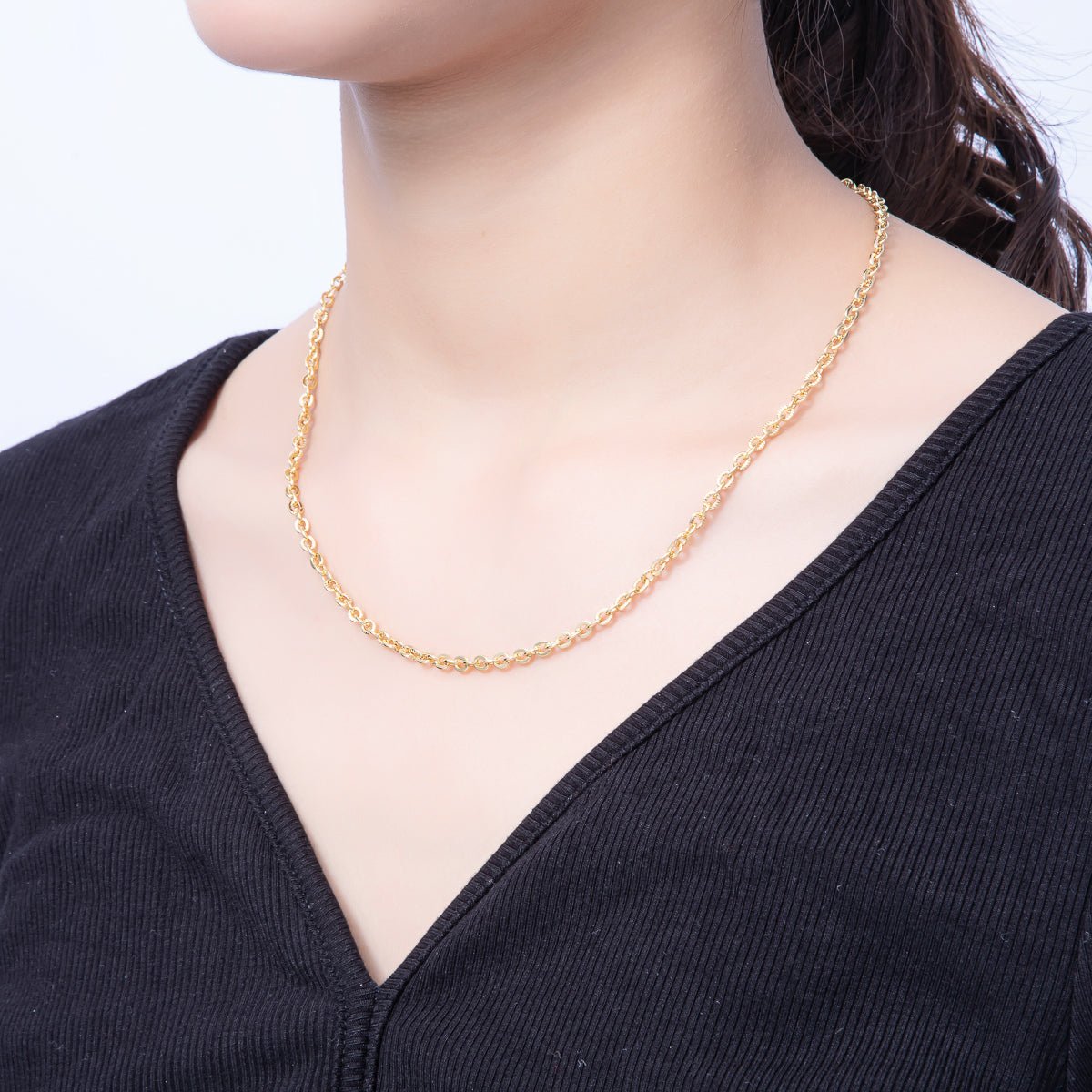 16K Gold Filled 4mm Ribbed Cable Chain 18 Inch, 19.5 Inch Necklace w. Extender | WA - 4070 WA - 4071 - DLUXCA