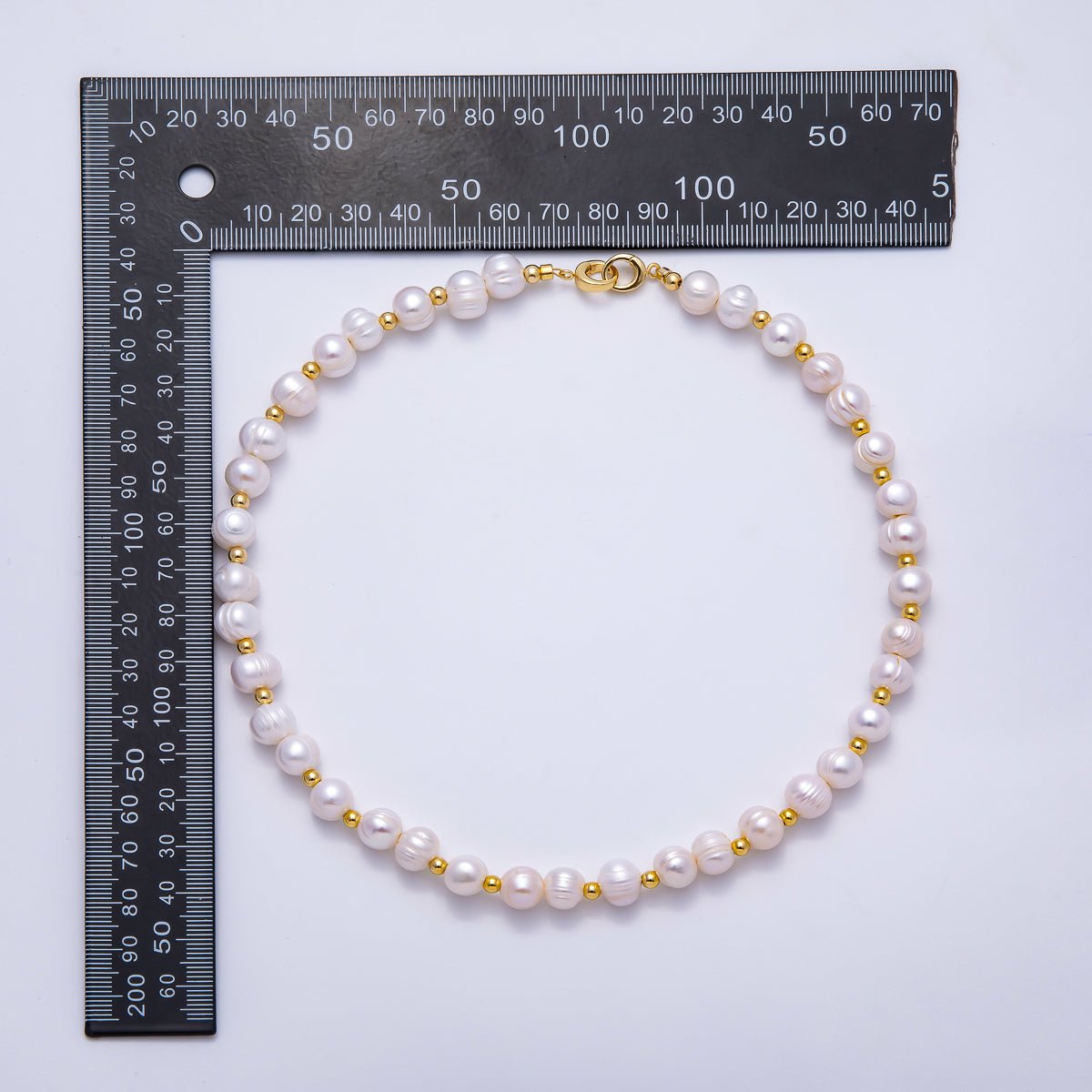 16K Gold Filled 4mm Ribbed Round Freshwater Pearl Bead 17 Inch Necklace | WA - 04301 - DLUXCA