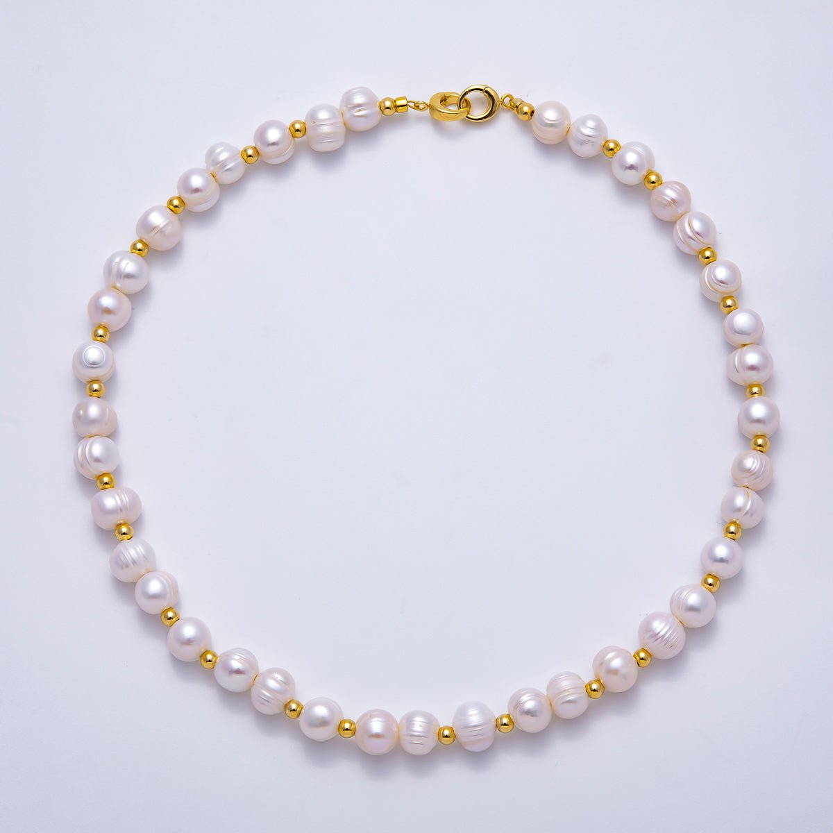 16K Gold Filled 4mm Ribbed Round Freshwater Pearl Bead 17 Inch Necklace | WA - 04301 - DLUXCA