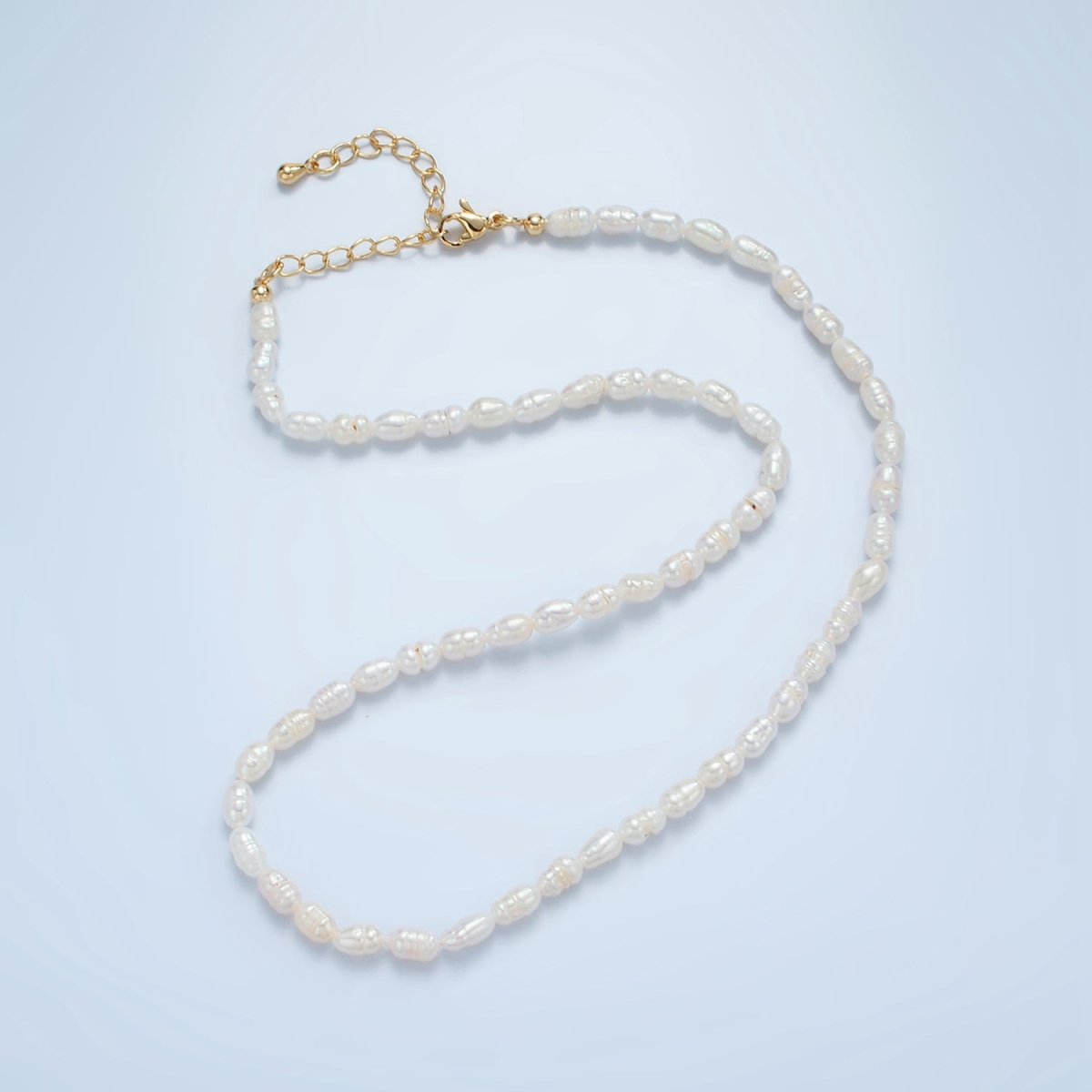 16K Gold Filled 4mm Ringed Freshwater Pearl 15 Inch Necklace w. Extender | WA - 2628 - DLUXCA