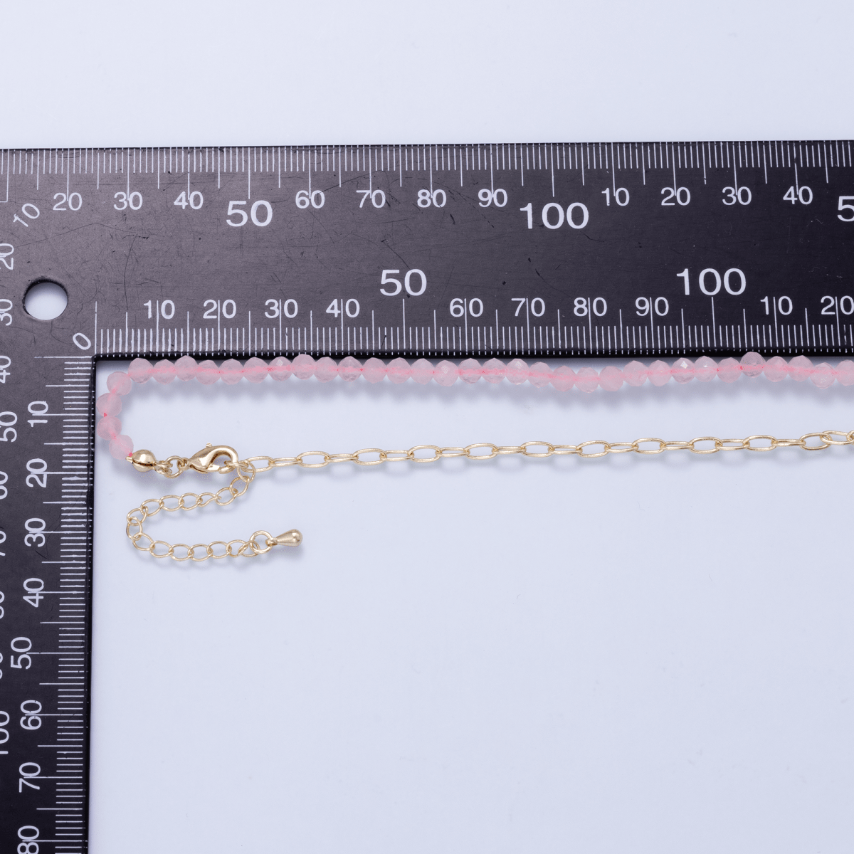 16K Gold Filled 4mm Rose Quartz Paperclip Gemstone Chain 16.5 Inch Necklace | WA-02936 - DLUXCA