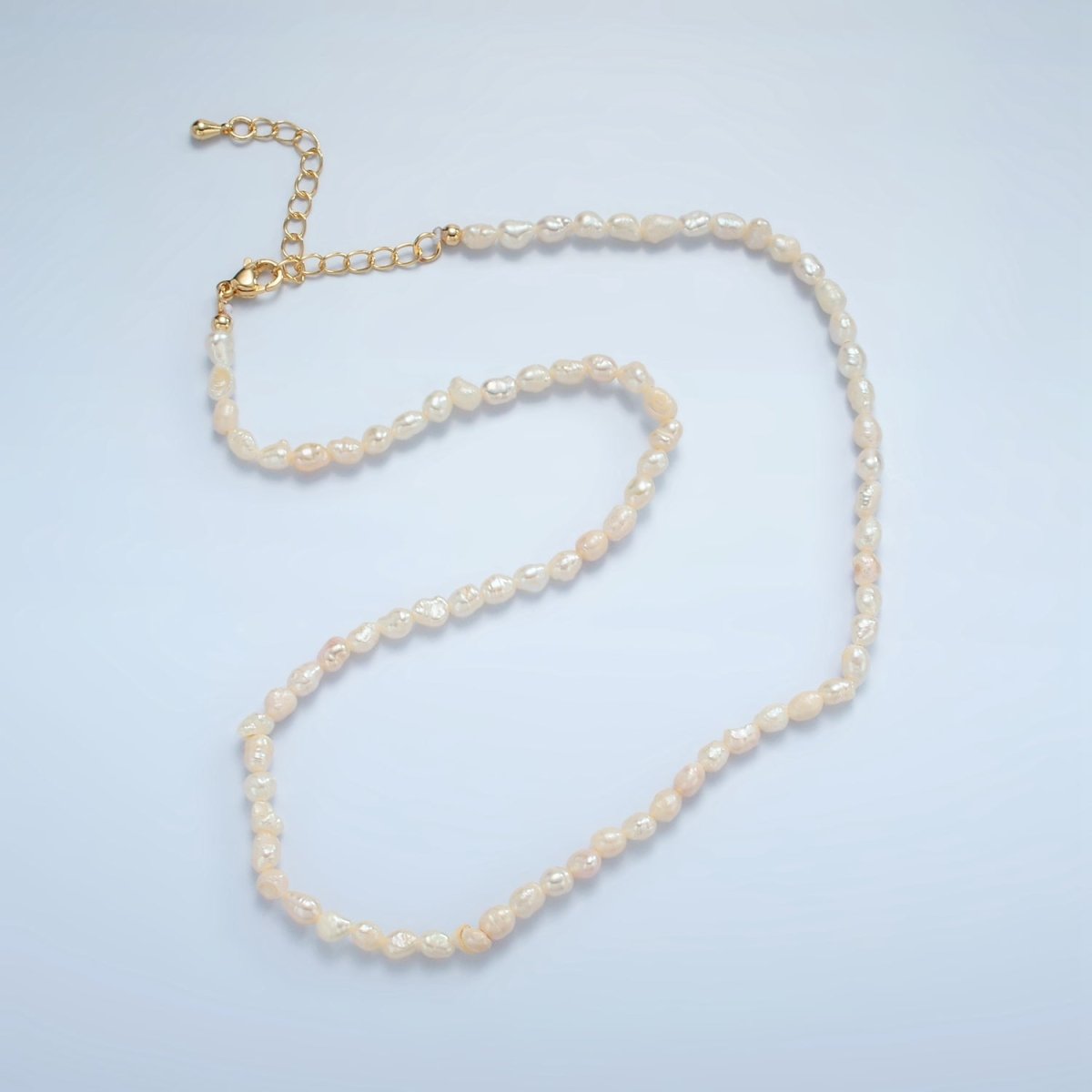 16K Gold Filled 4mm White Baroque Freshwater Pearl 14.5 Inch Necklace w. Extender | WA - 2629 - DLUXCA