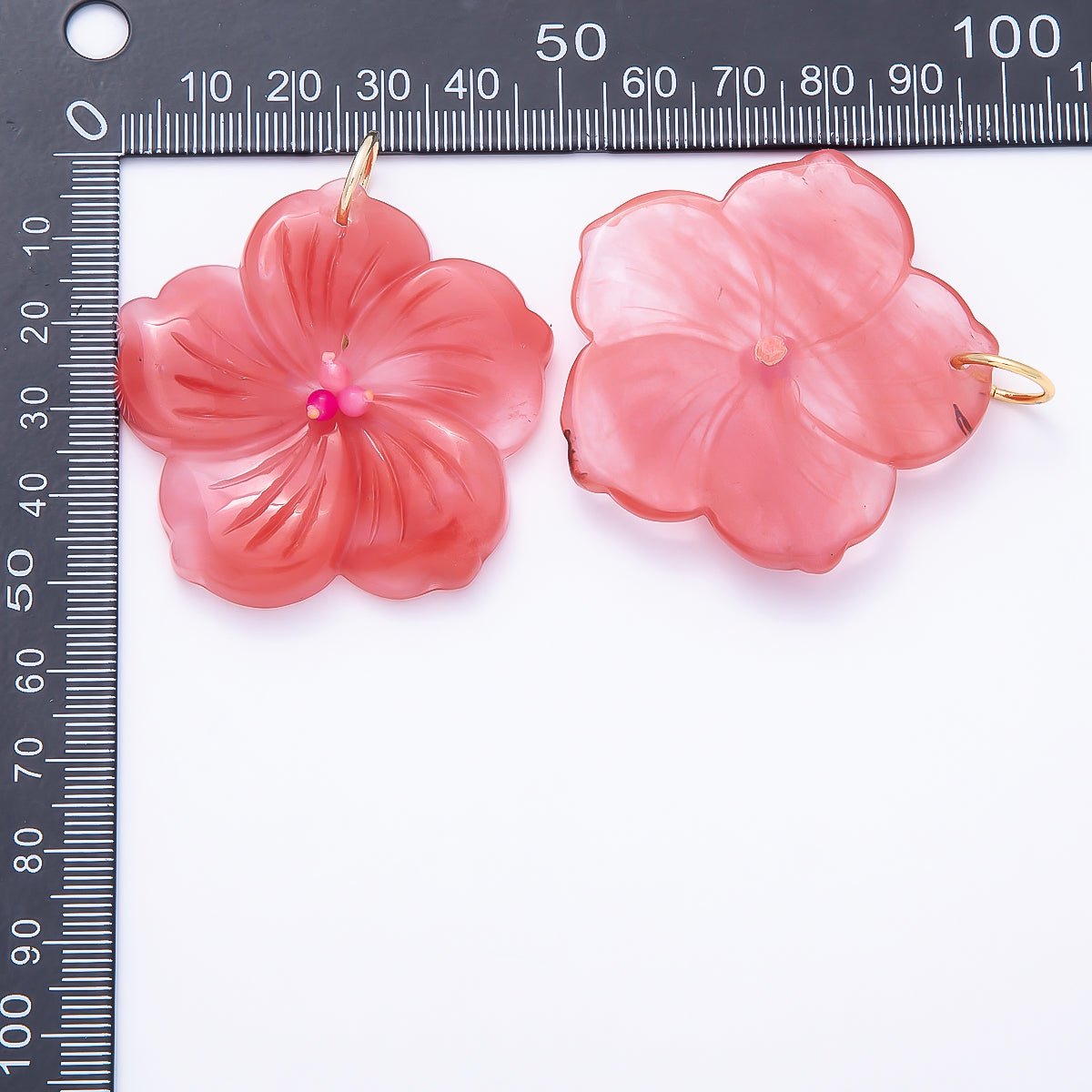 16K Gold Filled 50mm Carnelian, Aventurine, Tiger Eye, Turquoise, Rose Quartz Gemstone Flower Charm | Charms-01548 ~ Charms-01552 - DLUXCA