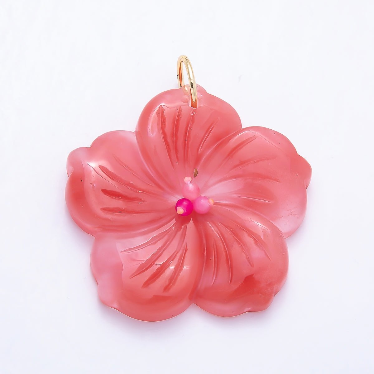 16K Gold Filled 50mm Carnelian, Aventurine, Tiger Eye, Turquoise, Rose Quartz Gemstone Flower Charm | Charms-01548 ~ Charms-01552 - DLUXCA