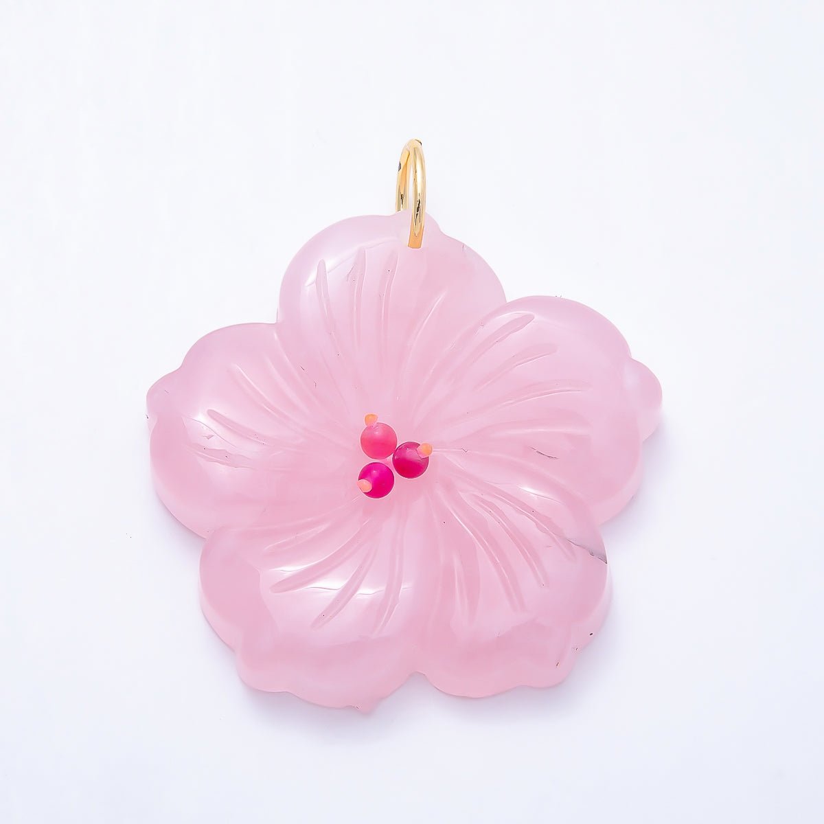 16K Gold Filled 50mm Carnelian, Aventurine, Tiger Eye, Turquoise, Rose Quartz Gemstone Flower Charm | Charms-01548 ~ Charms-01552 - DLUXCA