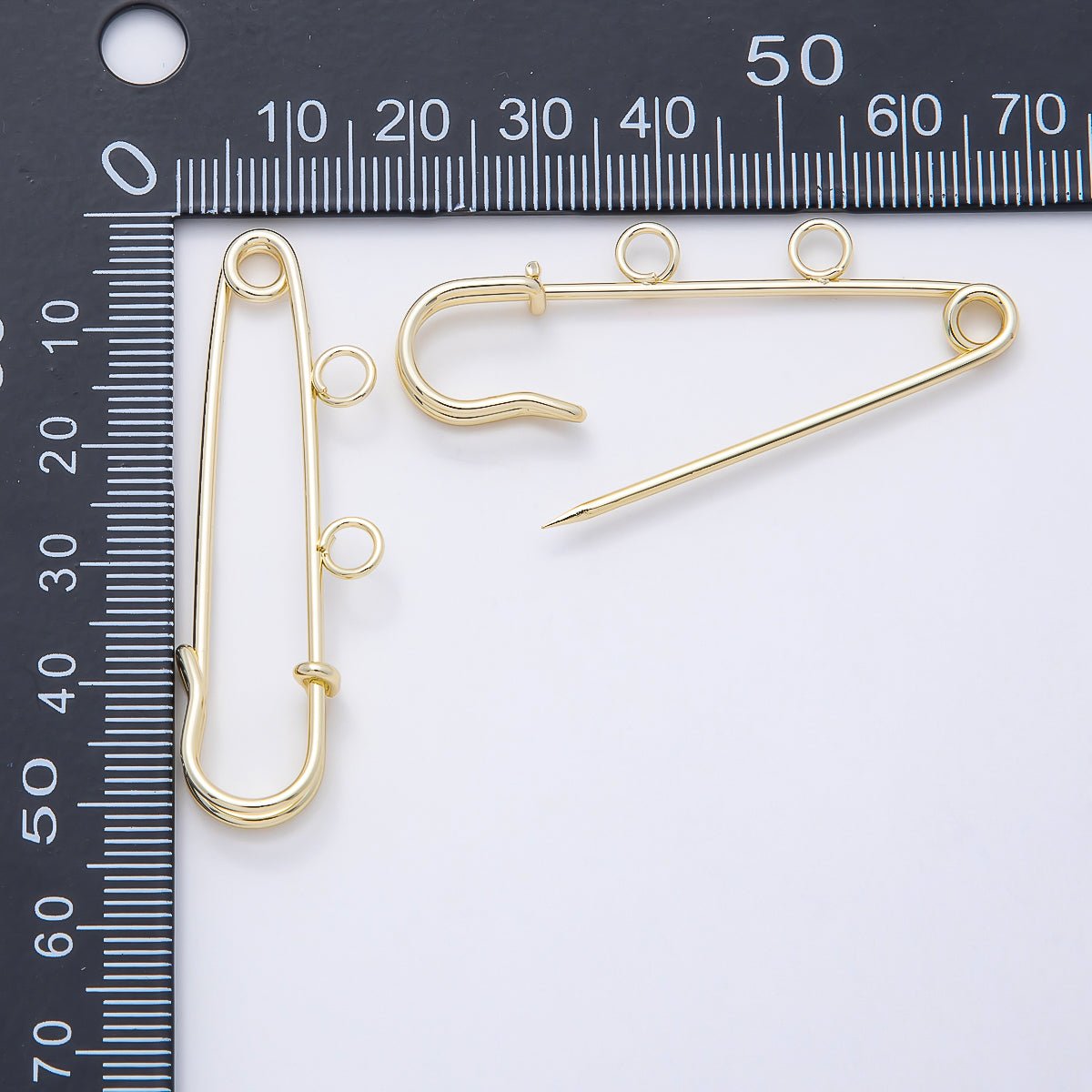 16K Gold Filled 50mm Double Loop Minimalist Safety Pin Brooch Bag Charm Findings | Findings-00171 - DLUXCA