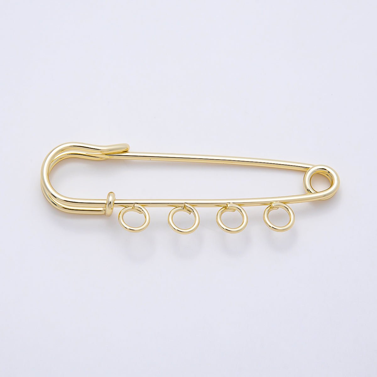 16K Gold Filled 50mm Four Loop Minimalist Safety Pin Brooch Bag Charm Findings | Findings-00172 - DLUXCA