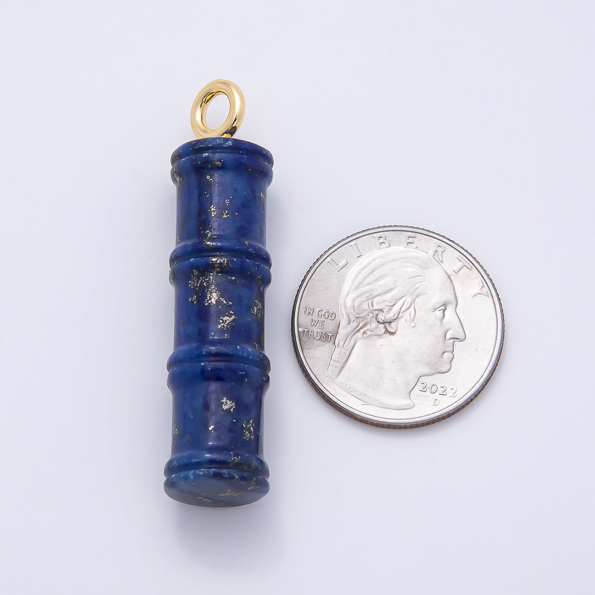 16K Gold Filled 50mm Lapis Lazuli, Aventurine Red Jasper, Amazonite Gemstone Tube Cylinder Charm | Charms-01069 ~ Charms-01072 - DLUXCA