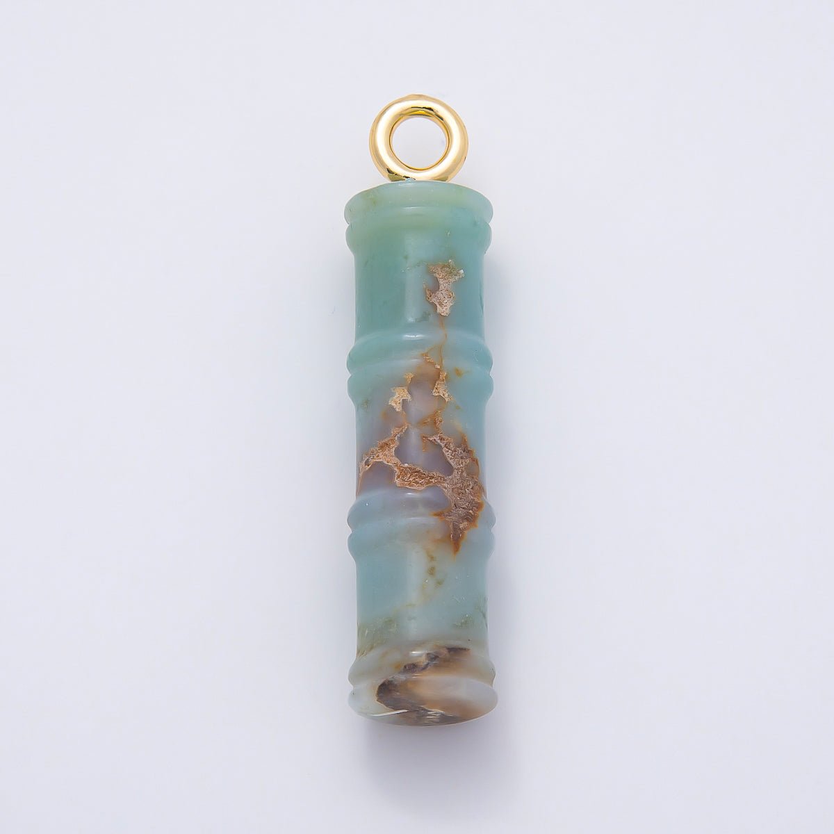 16K Gold Filled 50mm Lapis Lazuli, Aventurine Red Jasper, Amazonite Gemstone Tube Cylinder Charm | Charms-01069 ~ Charms-01072 - DLUXCA