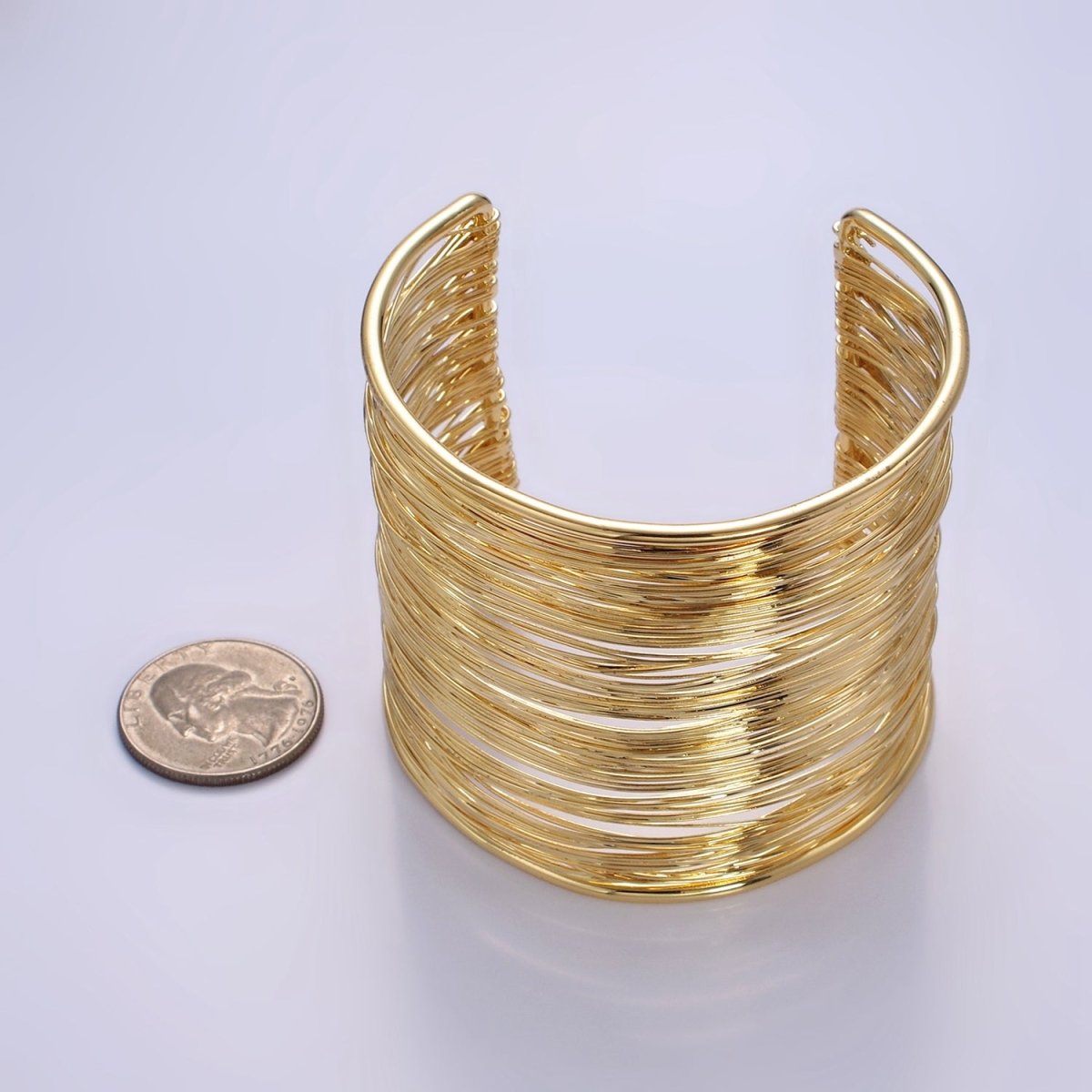 16K Gold Filled 50mm Wide Multiple Wire Cuff Bracelet | WA - 2522 - DLUXCA