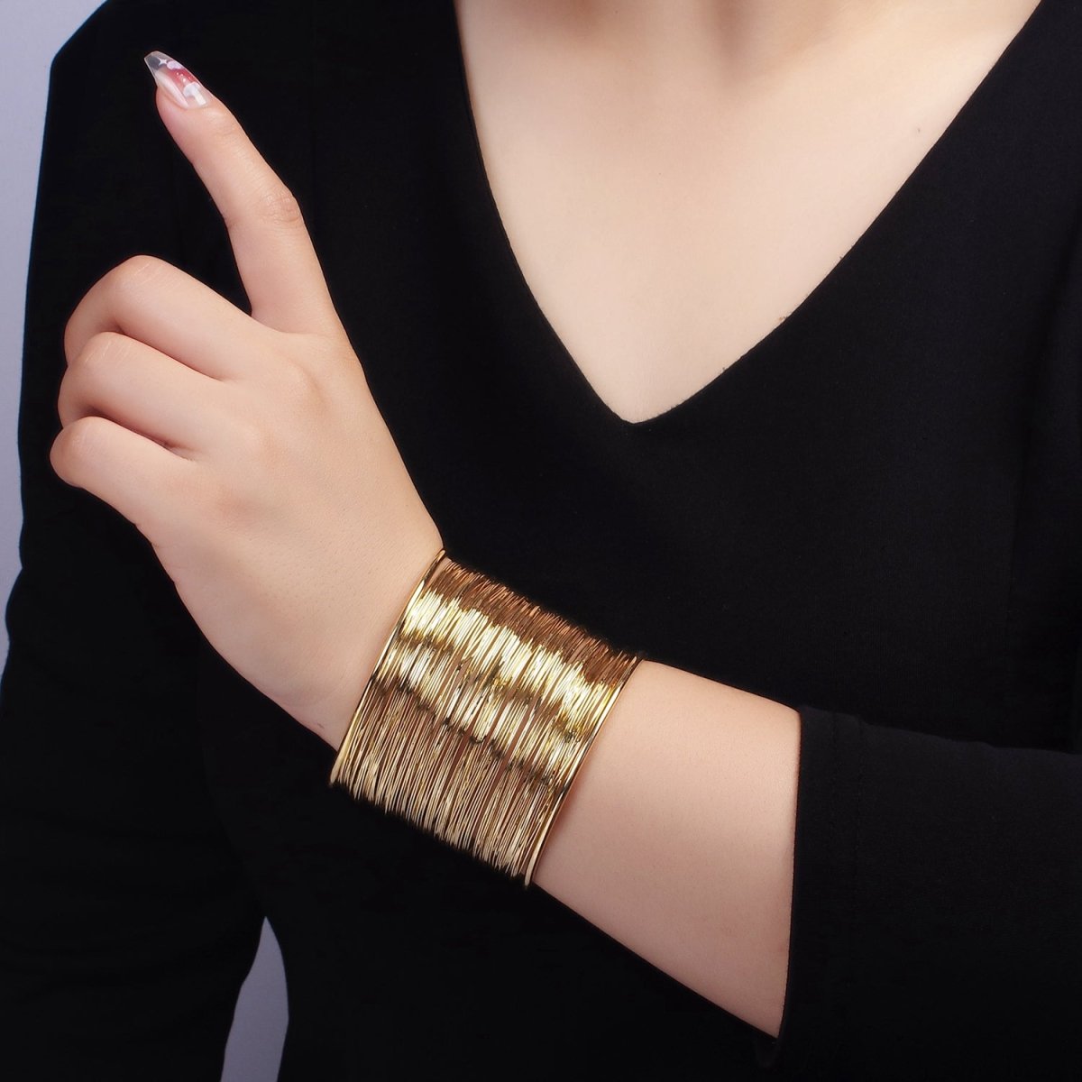 16K Gold Filled 50mm Wide Multiple Wire Cuff Bracelet | WA - 2522 - DLUXCA