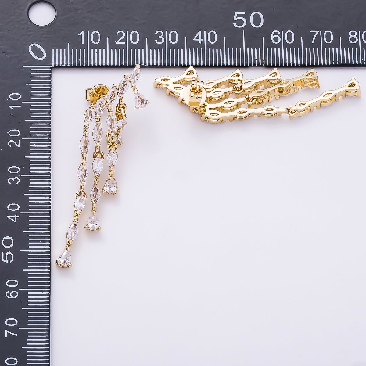 16K Gold Filled 52mm Clear Marquise CZ Cascading Multi Drop Stud Earrings | Earrings-00695 - DLUXCA