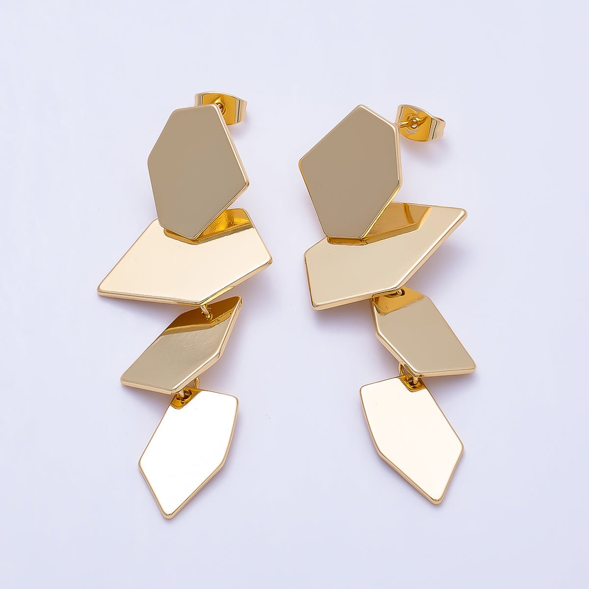 16K Gold Filled 54mm Asymmetric Polygon Statement Drop Earrings | Earrings-00824 - DLUXCA
