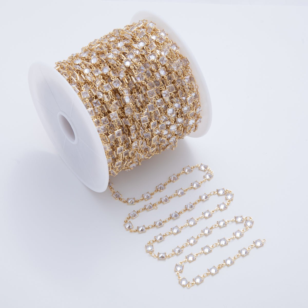 16K Gold Filled 5.5mm Clear Multifaceted Square Link Unfinished Chain by Yard | Roll - 1603 - DLUXCA