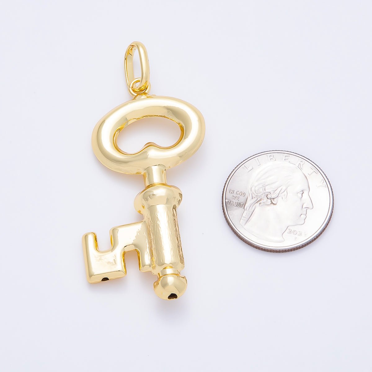 16K Gold Filled 55mm Minimalist Key Lock Pendant | Charms-01198 - DLUXCA