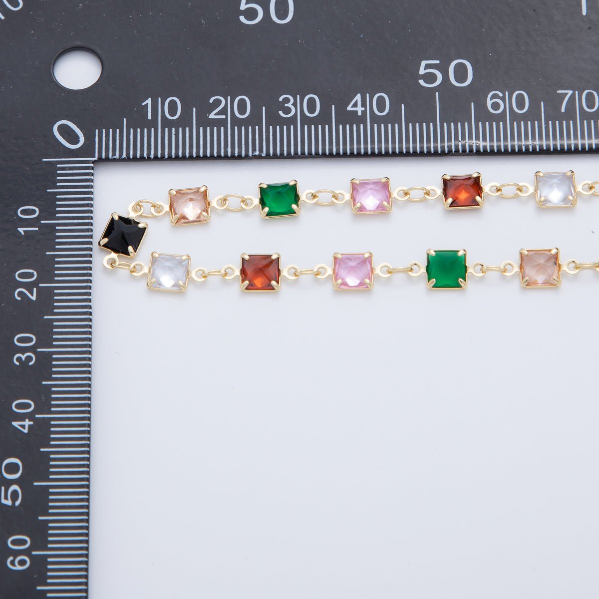 16K Gold Filled 5.5mm Multicolor Multifaceted Square Link Unfinished Chain by Yard | Roll - 1604 - DLUXCA