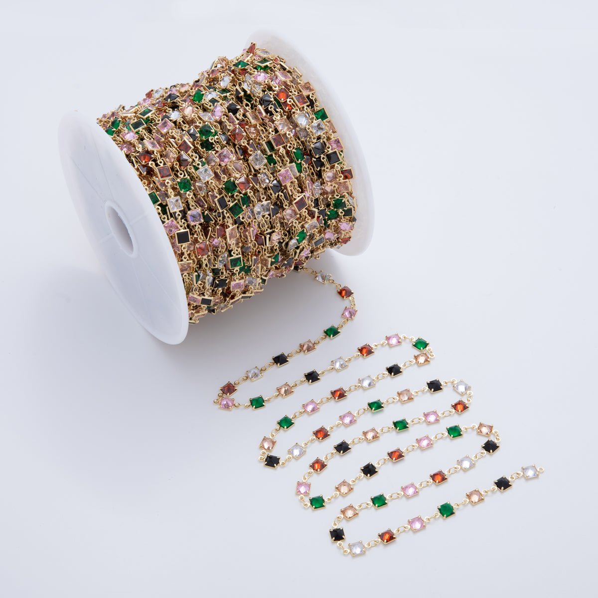 16K Gold Filled 5.5mm Multicolor Multifaceted Square Link Unfinished Chain by Yard | Roll - 1604 - DLUXCA